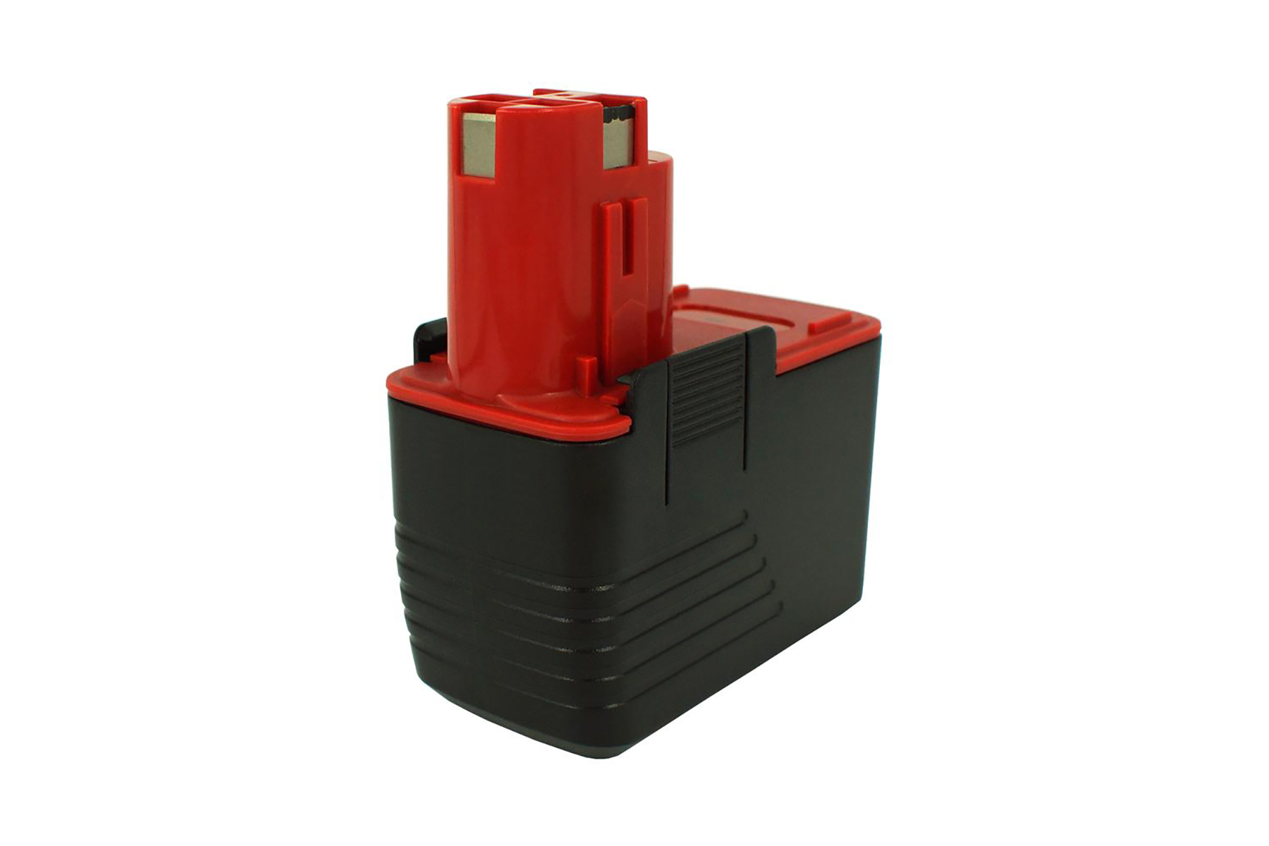 Batteria rossa e nera, vista ad angolo.
