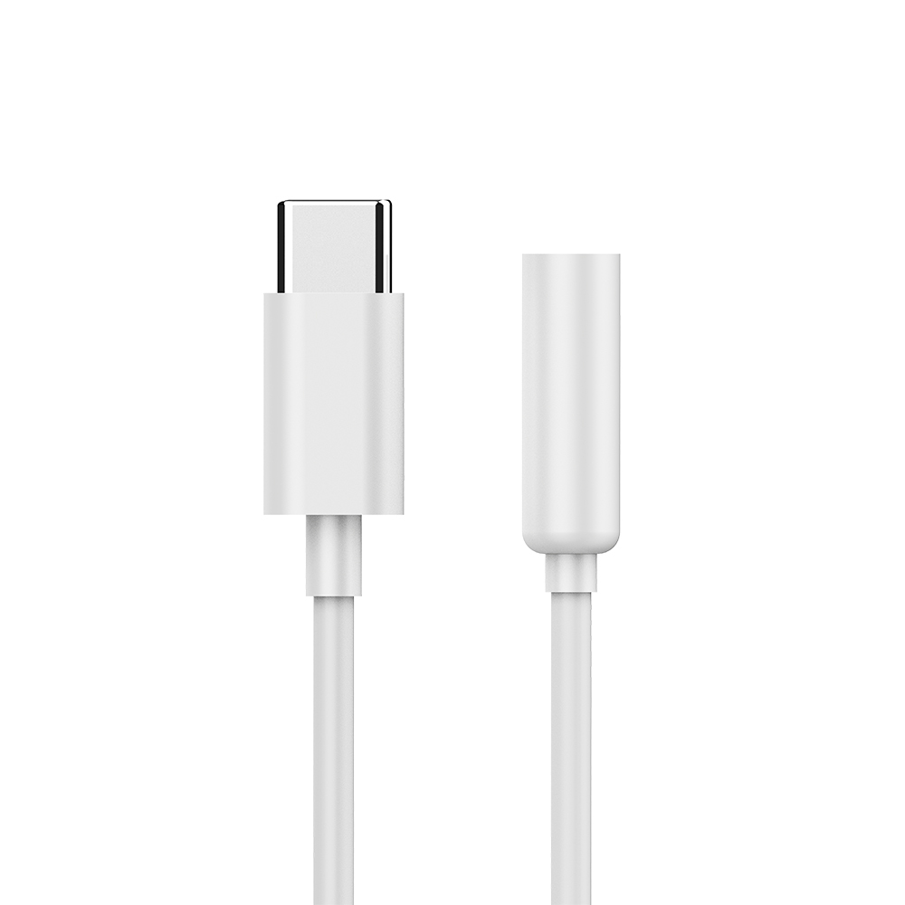 White USB-C to 3.5mm audio adapter cable.