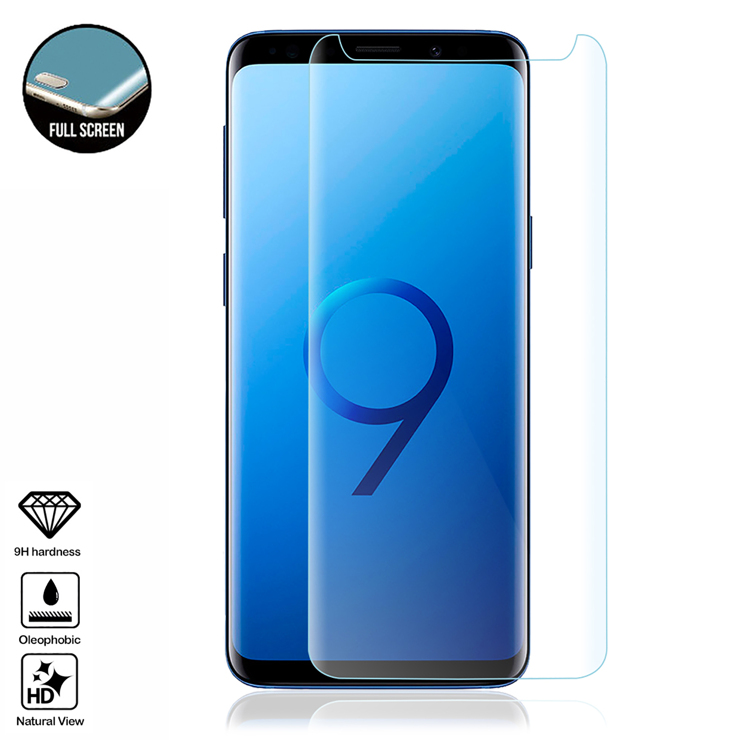 Un telefono con protezione schermo. Caratteristiche: durezza 9H, oleorepellente e vista naturale HD.