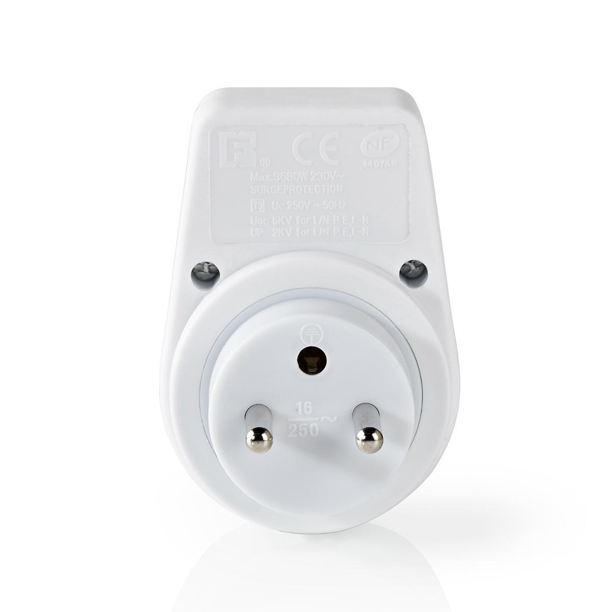 Weißer Stecker mit zwei Stiften. Text: 16 250. Rückseite mit Details.