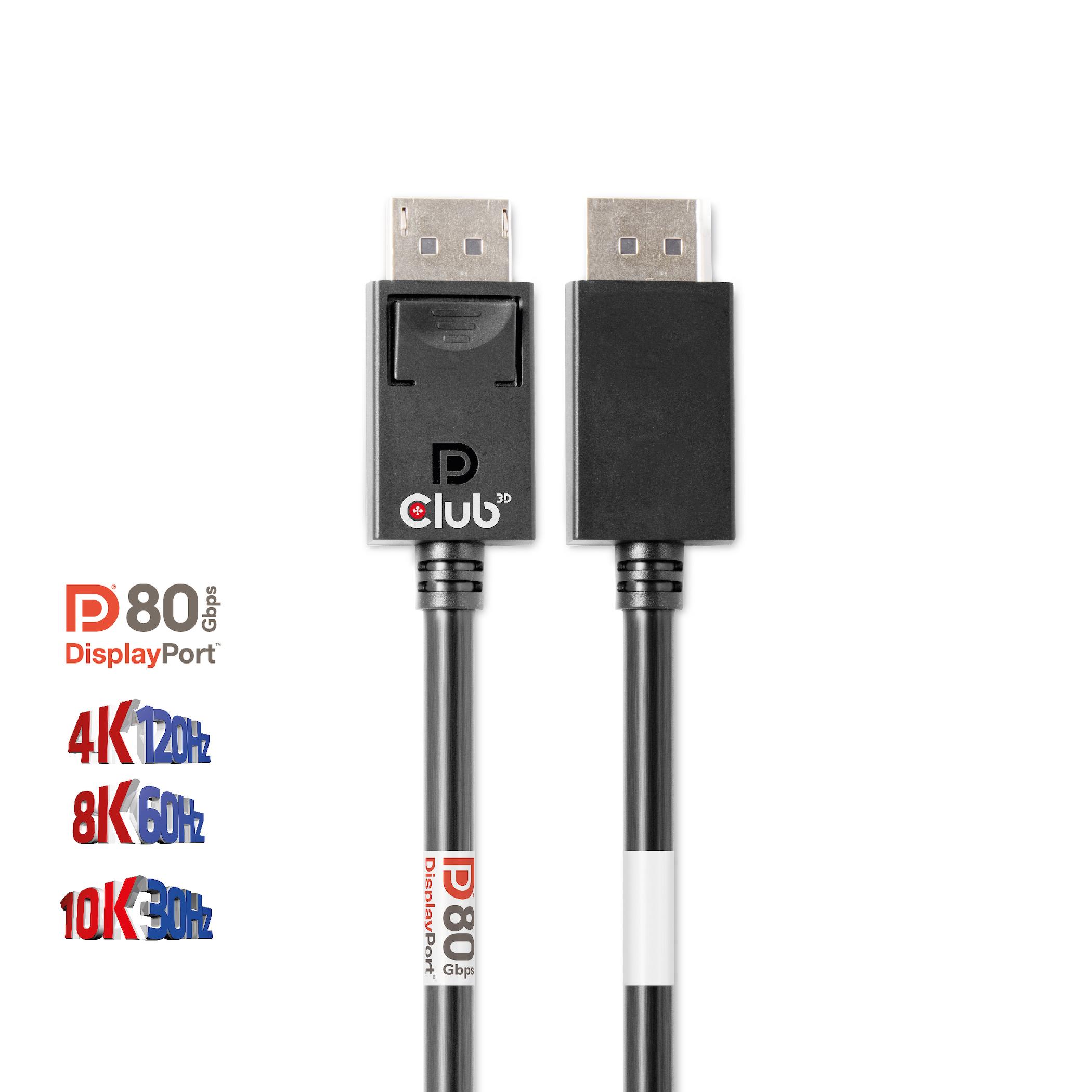Câble DisplayPort noir. D80 Gbit/s, 4K 120Hz, 8K 60Hz, 10K 30Hz pris en charge.