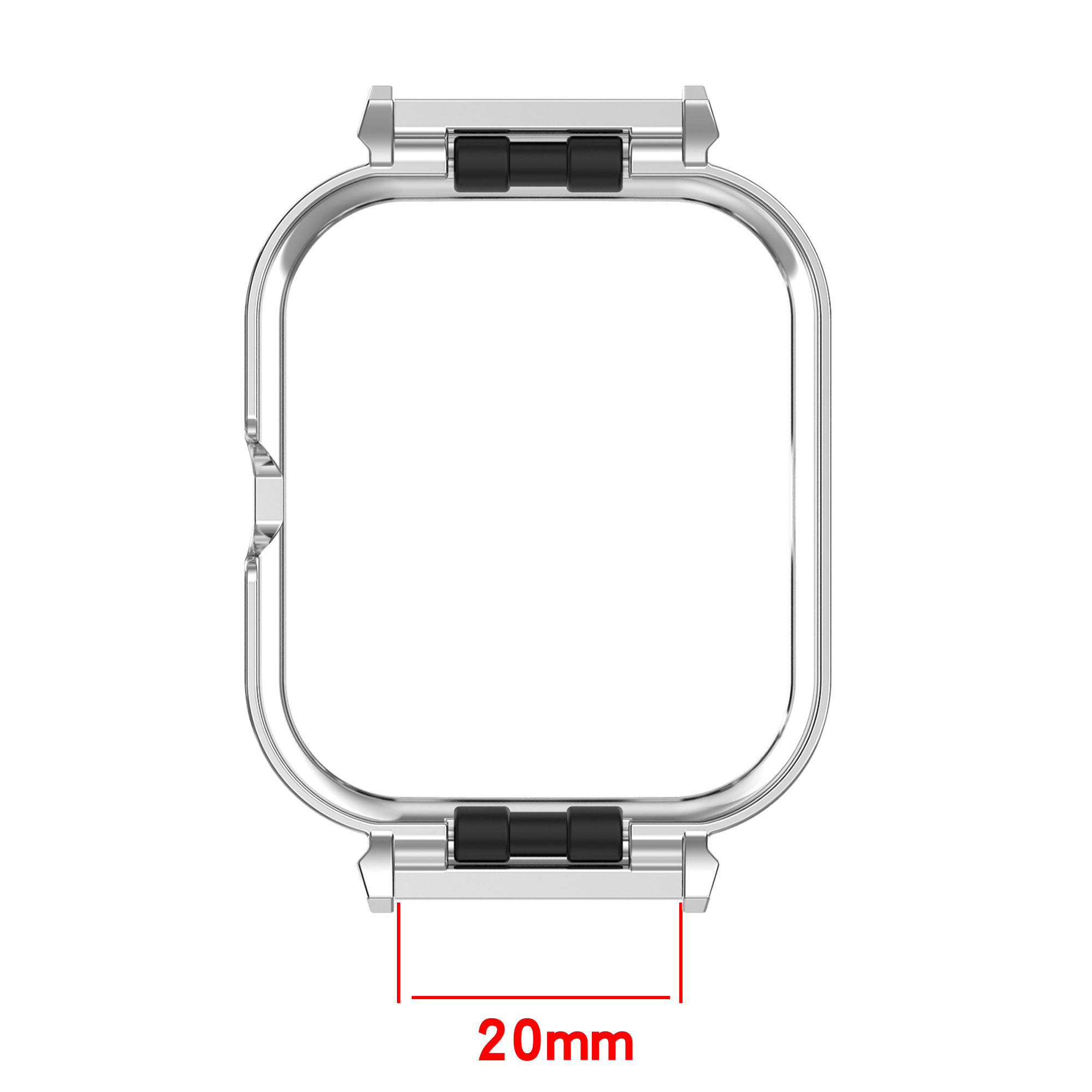Lunetta d'orologio argentata, cornice protettiva per smartwatch, con misurazione di 20 mm.