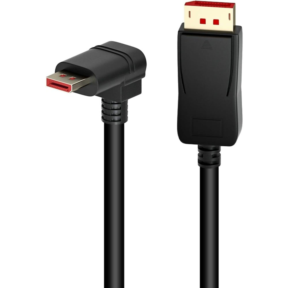 Due cavi DisplayPort neri con connettori rossi sono mostrati.