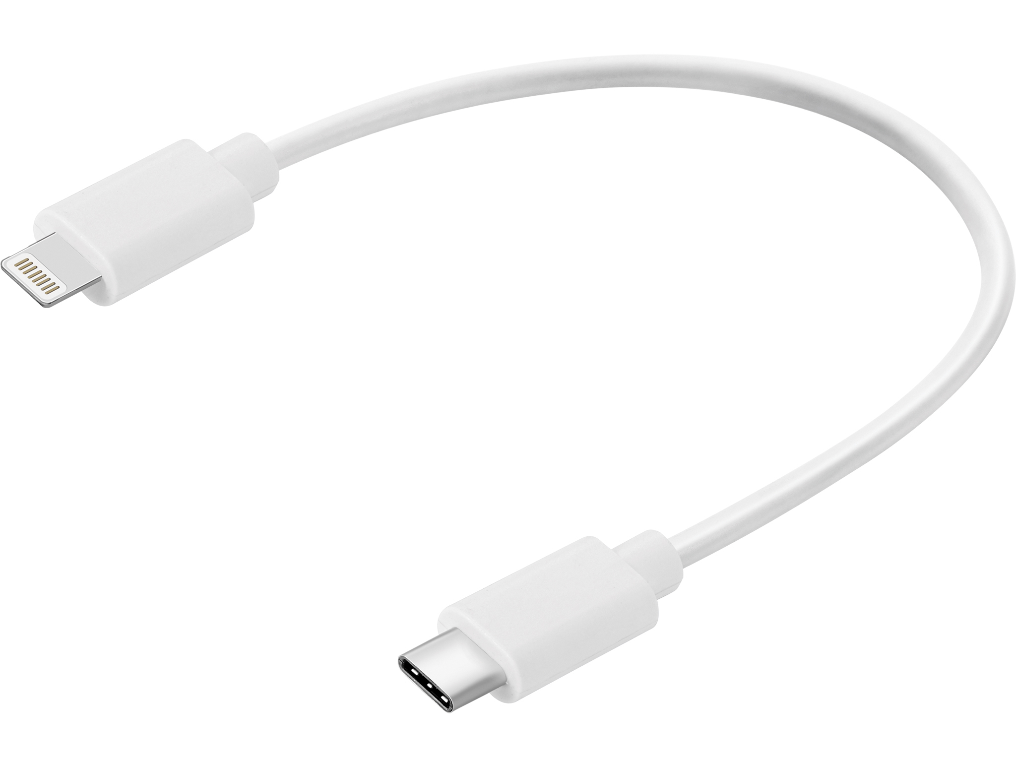 Cavo di ricarica bianco con connettore Lightning e connettore USB-C.