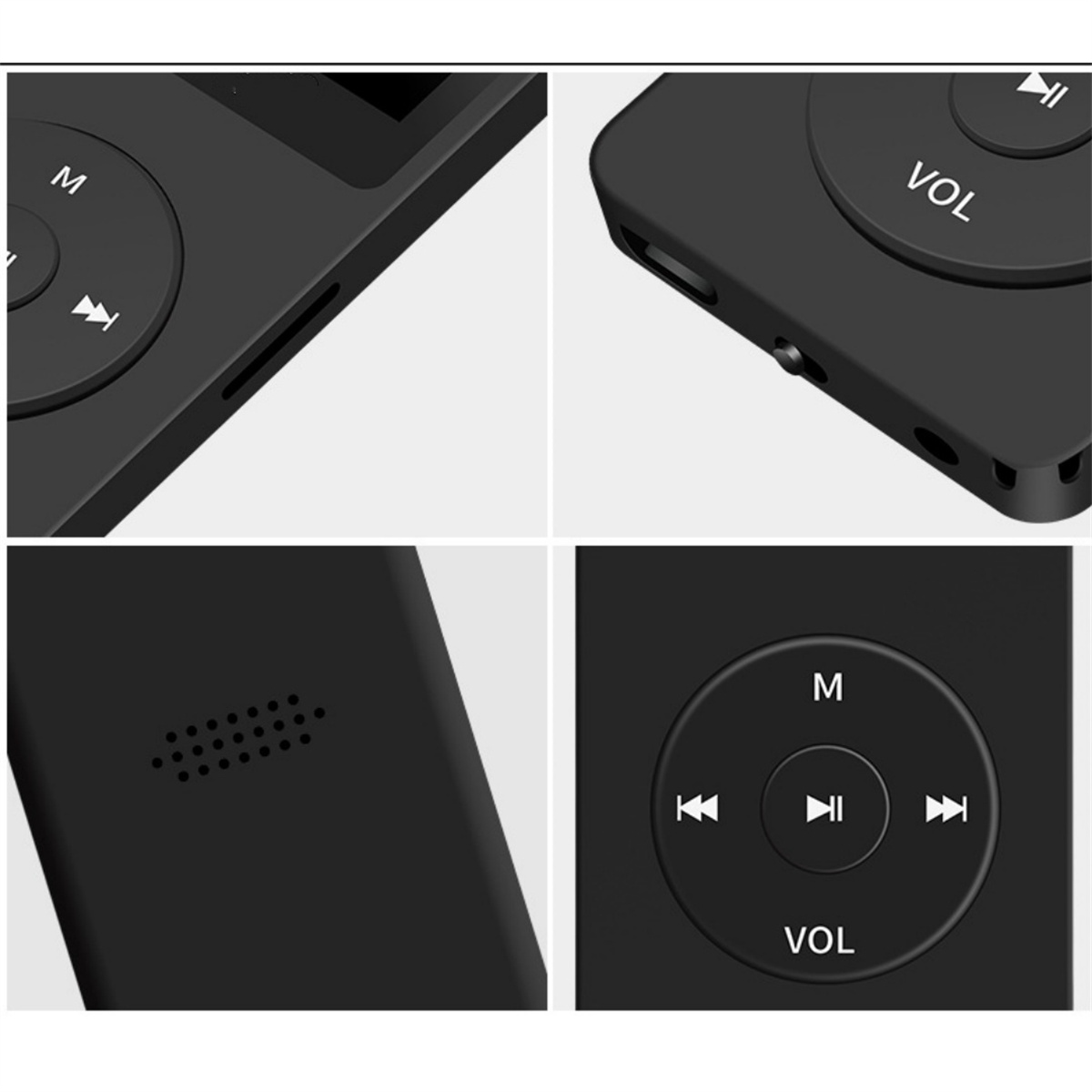 Nahaufnahme eines schwarzen MP3-Players, Tasten.
