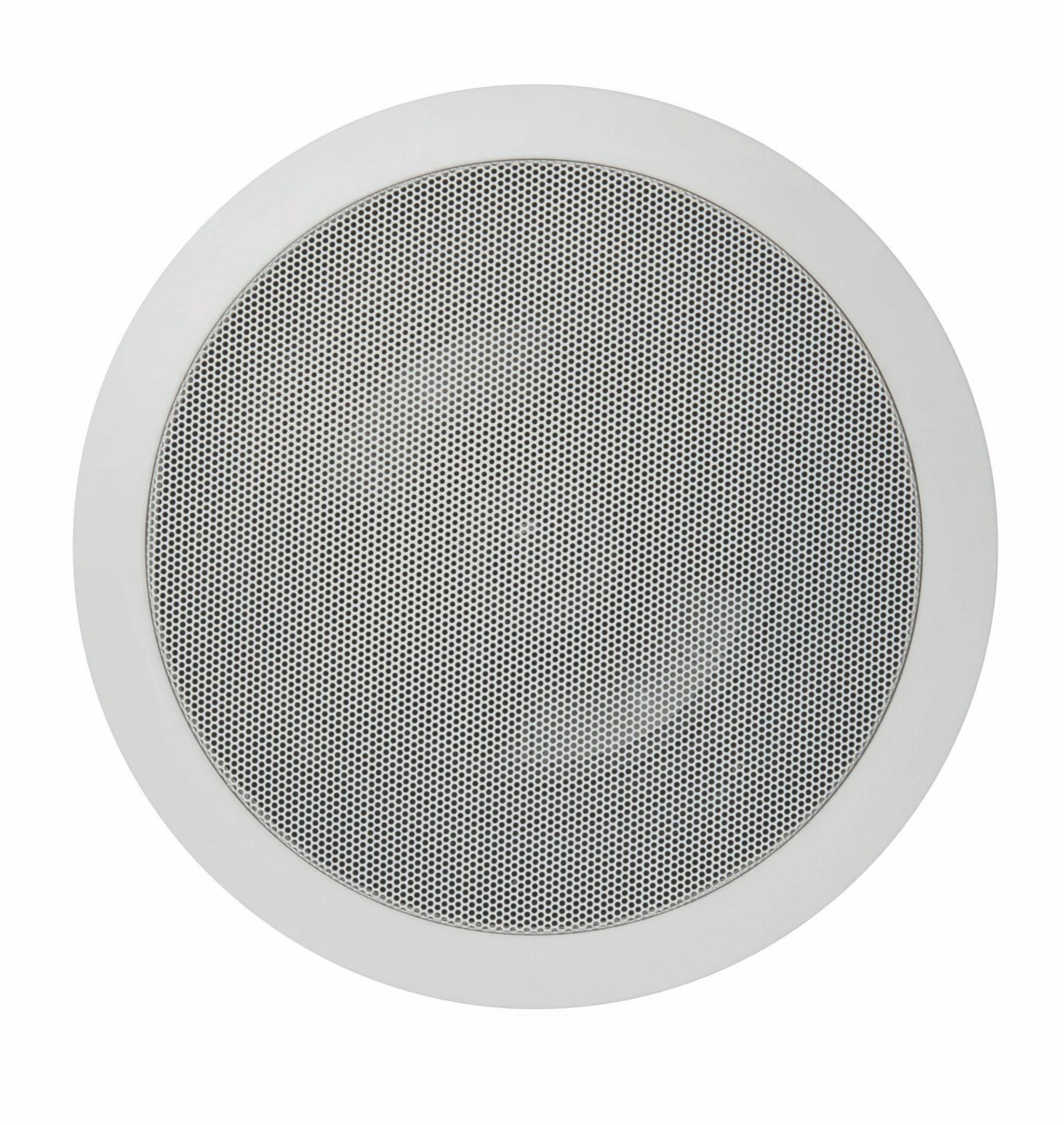 Altoparlante rotondo bianco con centro a rete nero, bordo bianco.