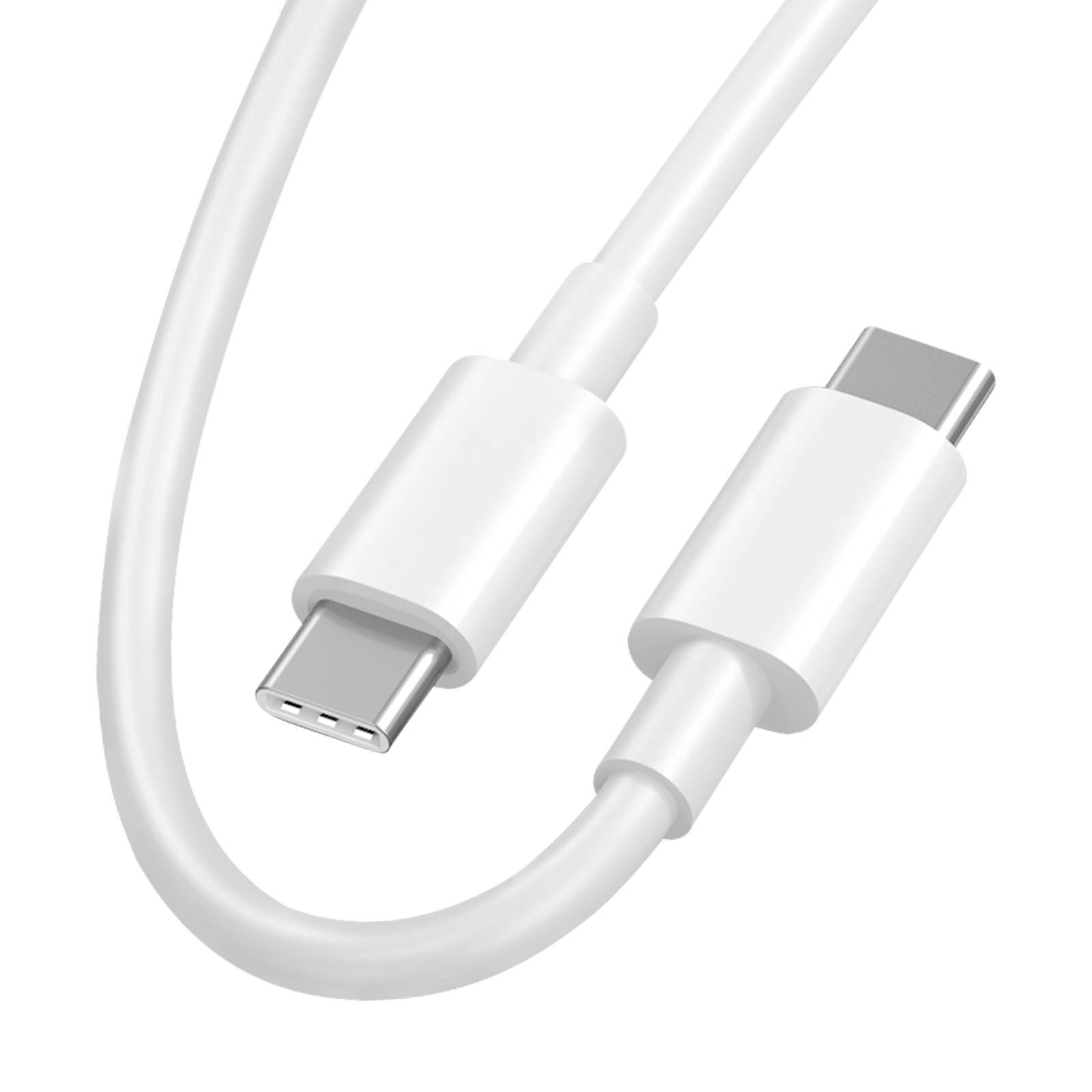 Weißes USB-C-Kabel. Beide Enden haben USB-C-Anschlüsse.