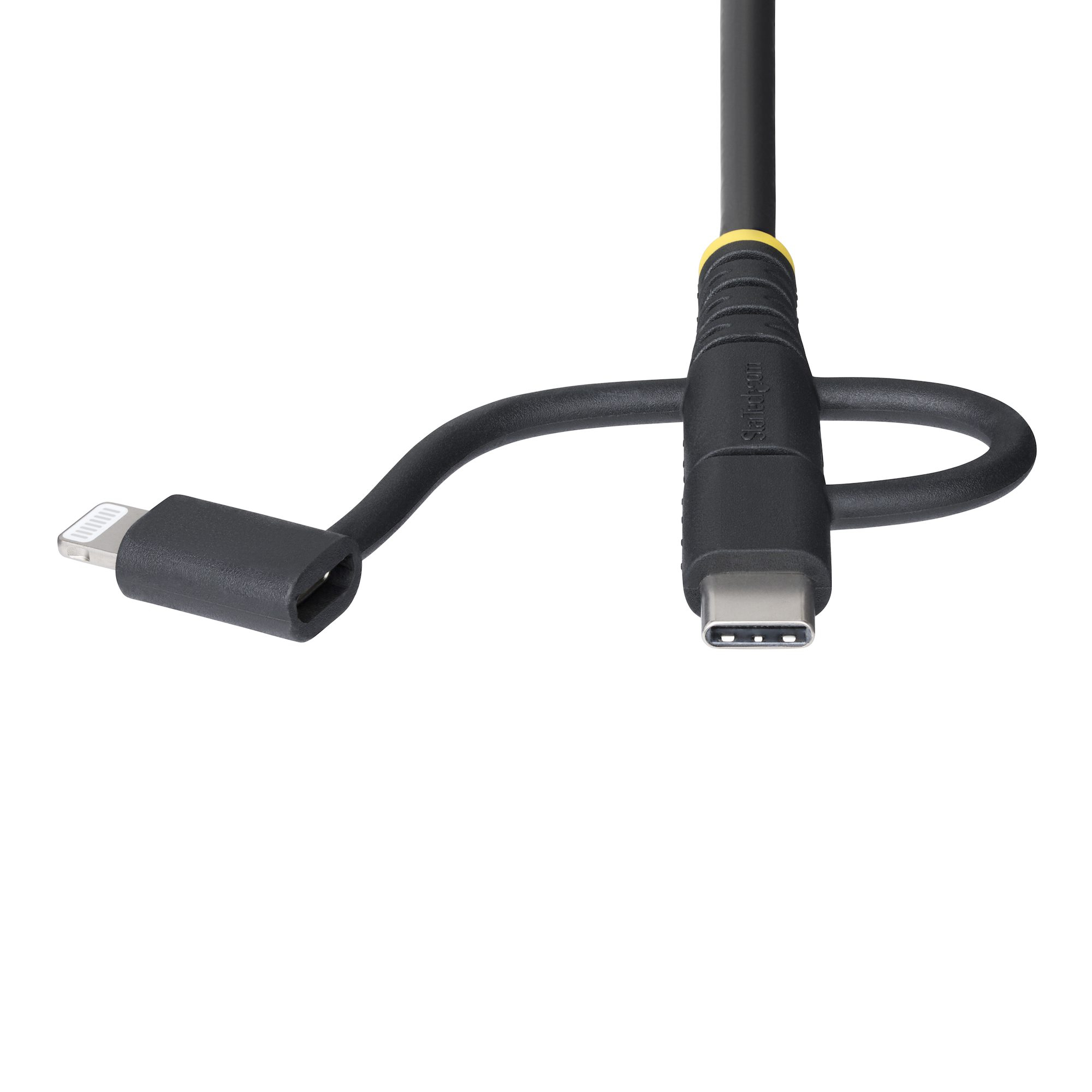 Cavo nero con connettori USB-A, Micro-USB e Lightning.
