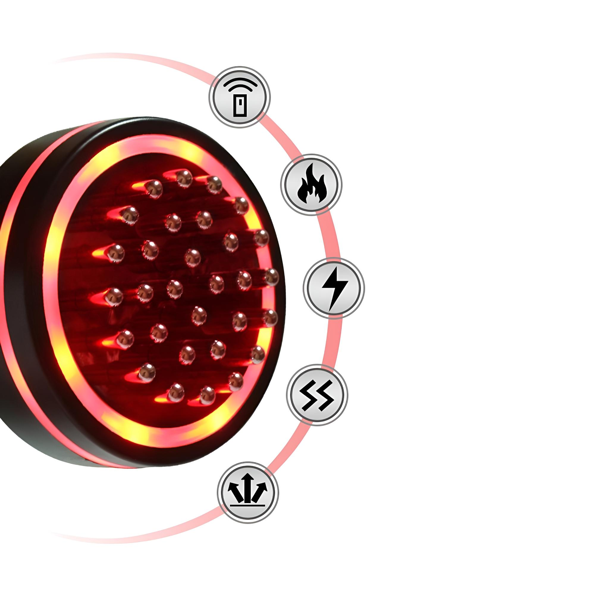 Ein Gerät mit roten Lichtern und Symbolen für Signal, Feuer, Blitz und Pfeile.