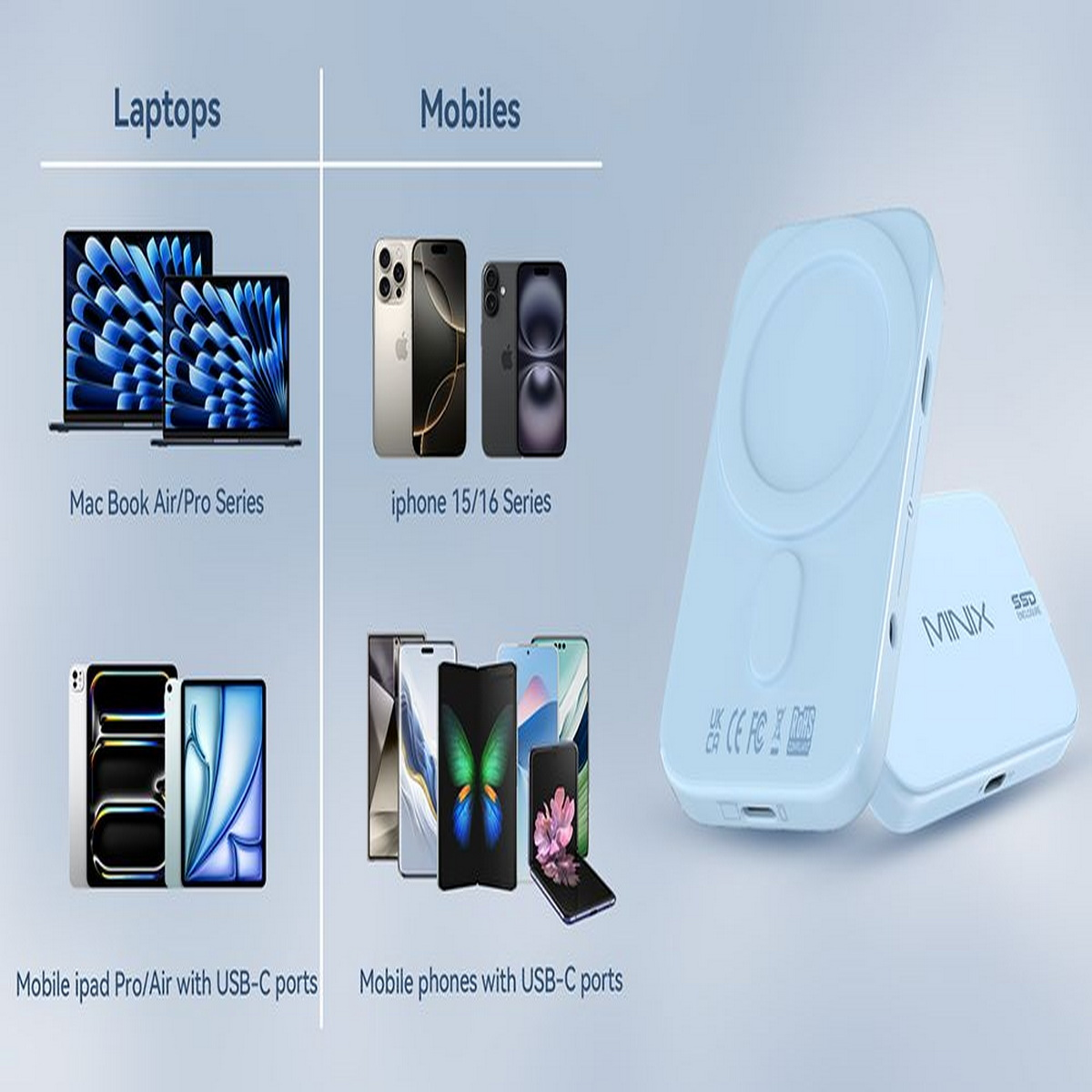 Laptops und Mobiltelefone. Mac Book Air/Pro Serie, iPhone 15/16 Serie, Mobile ipad Pro/Air und Telefone.