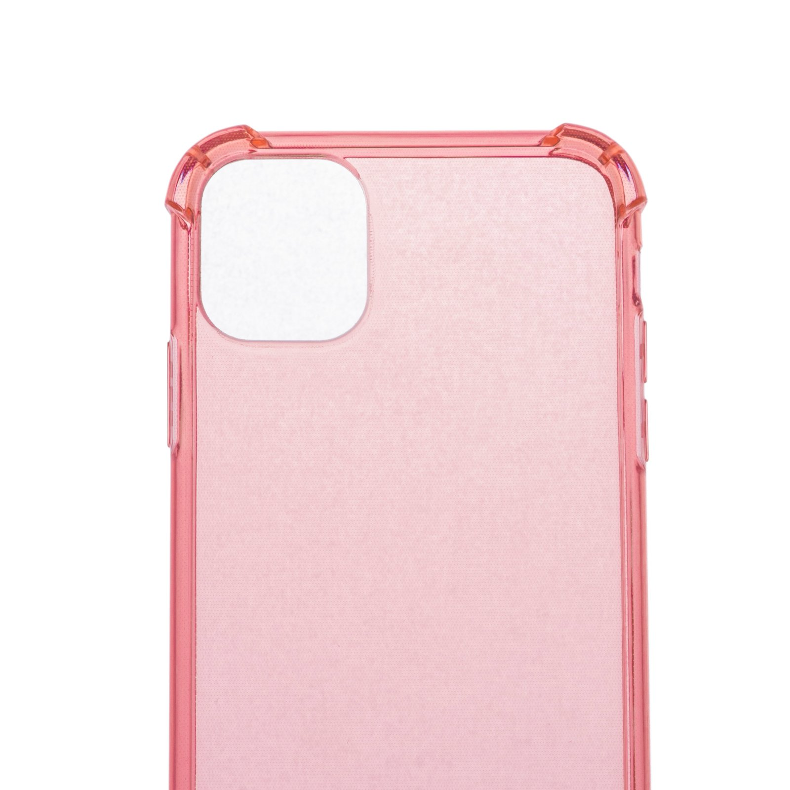 Primer plano de una funda rosa para teléfono con un recorte para la cámara.