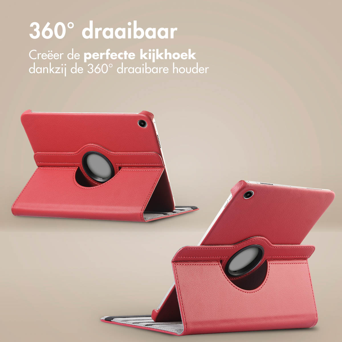 Red tablet cases with a 360-degree rotatable holder, offering flexibility in viewing angles.