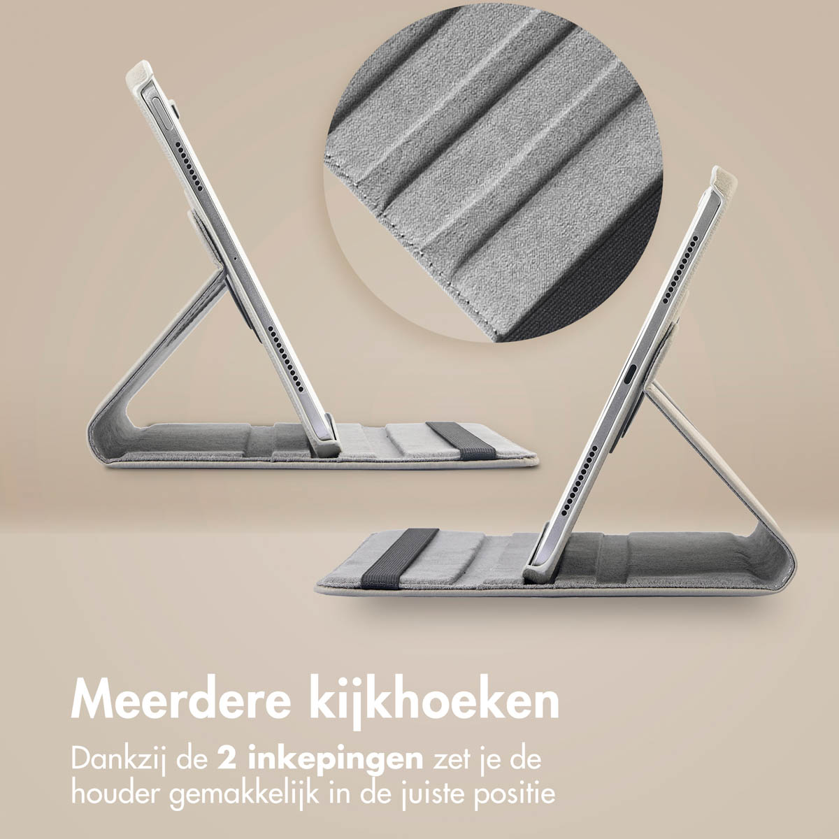 Two grey tablet cases open in different angles. White background.