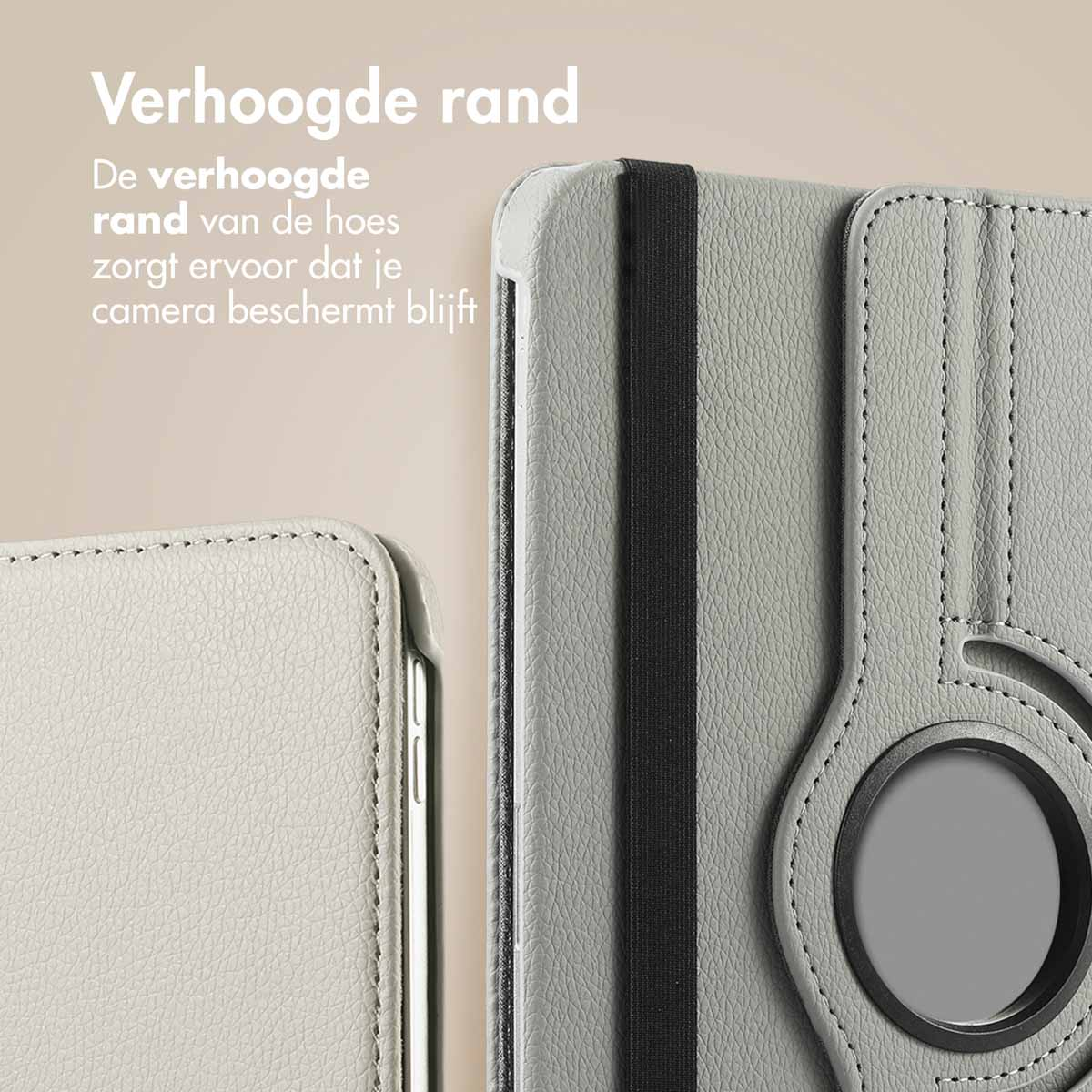 Gray tablet case corner, highlighting the raised edge and a black elastic band.