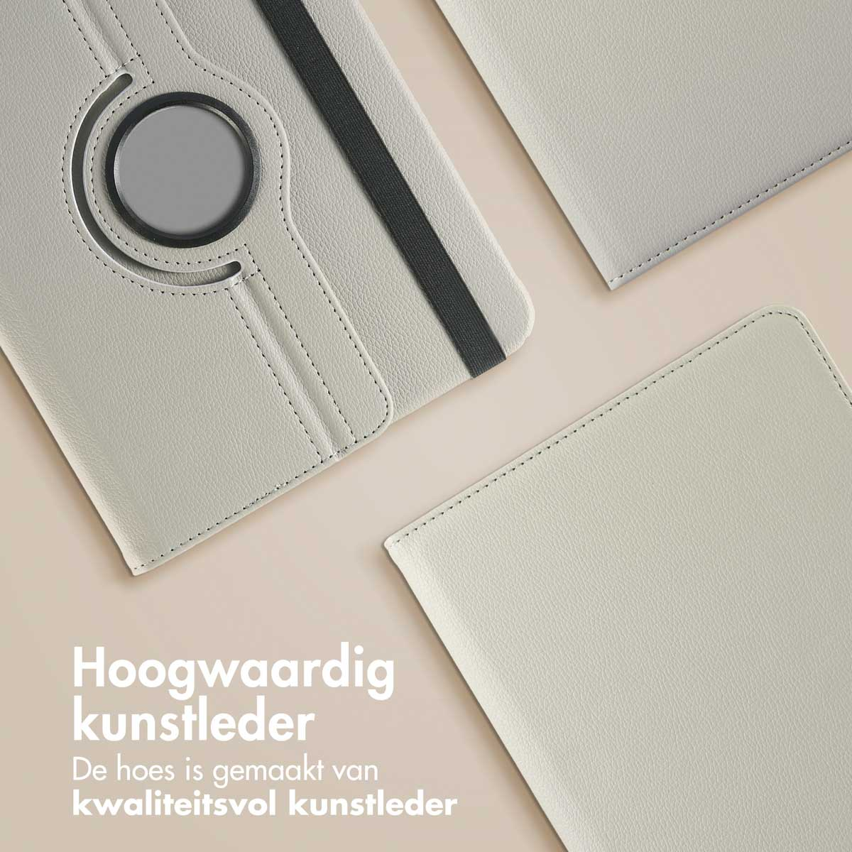 Close-up of tablet cases. The text says, 'Hoogwaardig kunstleder', high-quality faux leather.