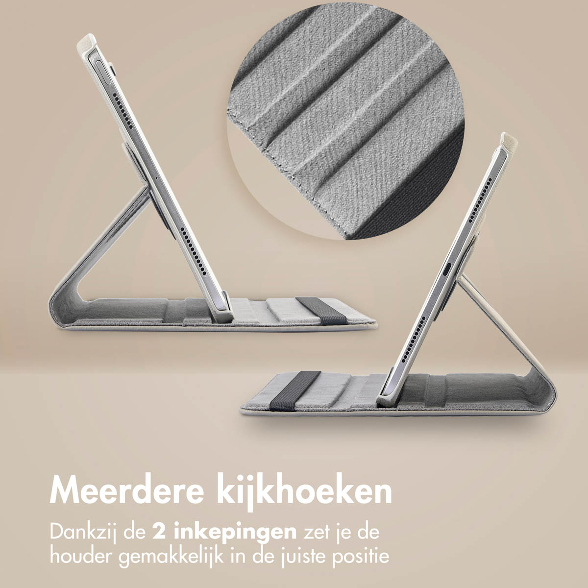 Tabletstandaard met meerdere kijkhoeken, twee verschillende posities.