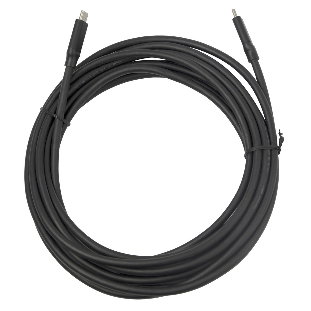 Primo piano di un cavo USB-C nero arrotolato.