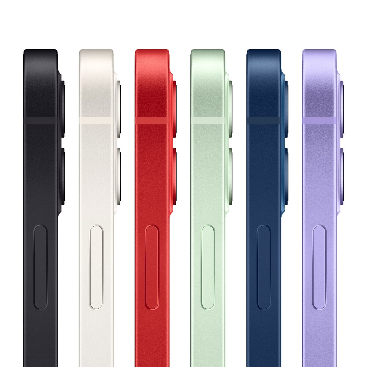 Sei telefoni in vari colori: nero, bianco, rosso, verde, blu e viola, uno accanto all'altro.