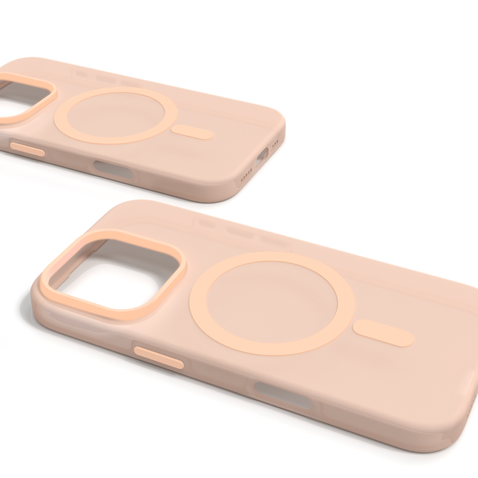 Due custodie beige con un elemento circolare e un rettangolo.