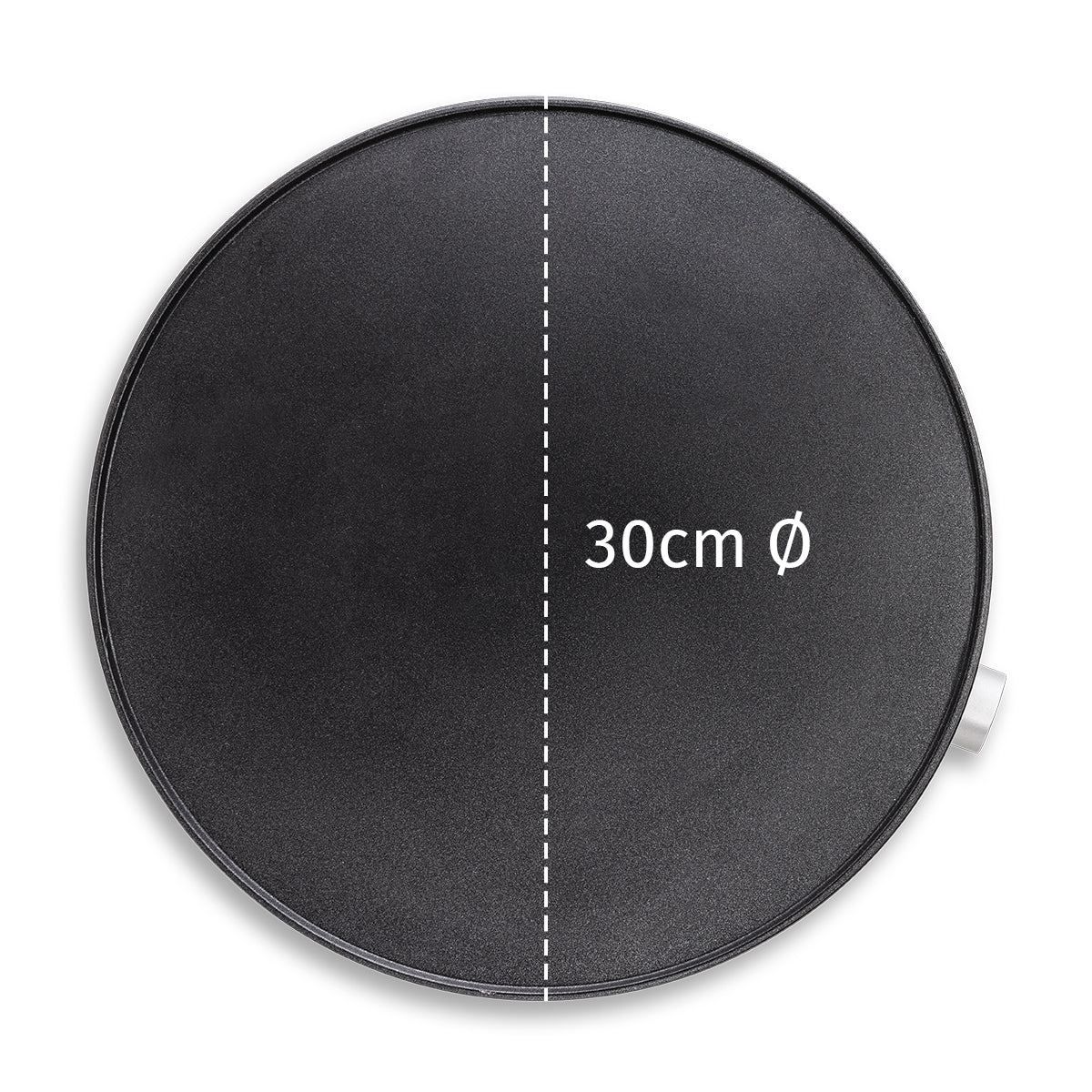 Crepera negra. Vista superior, superficie de cocción, diámetro 30cm marcado.