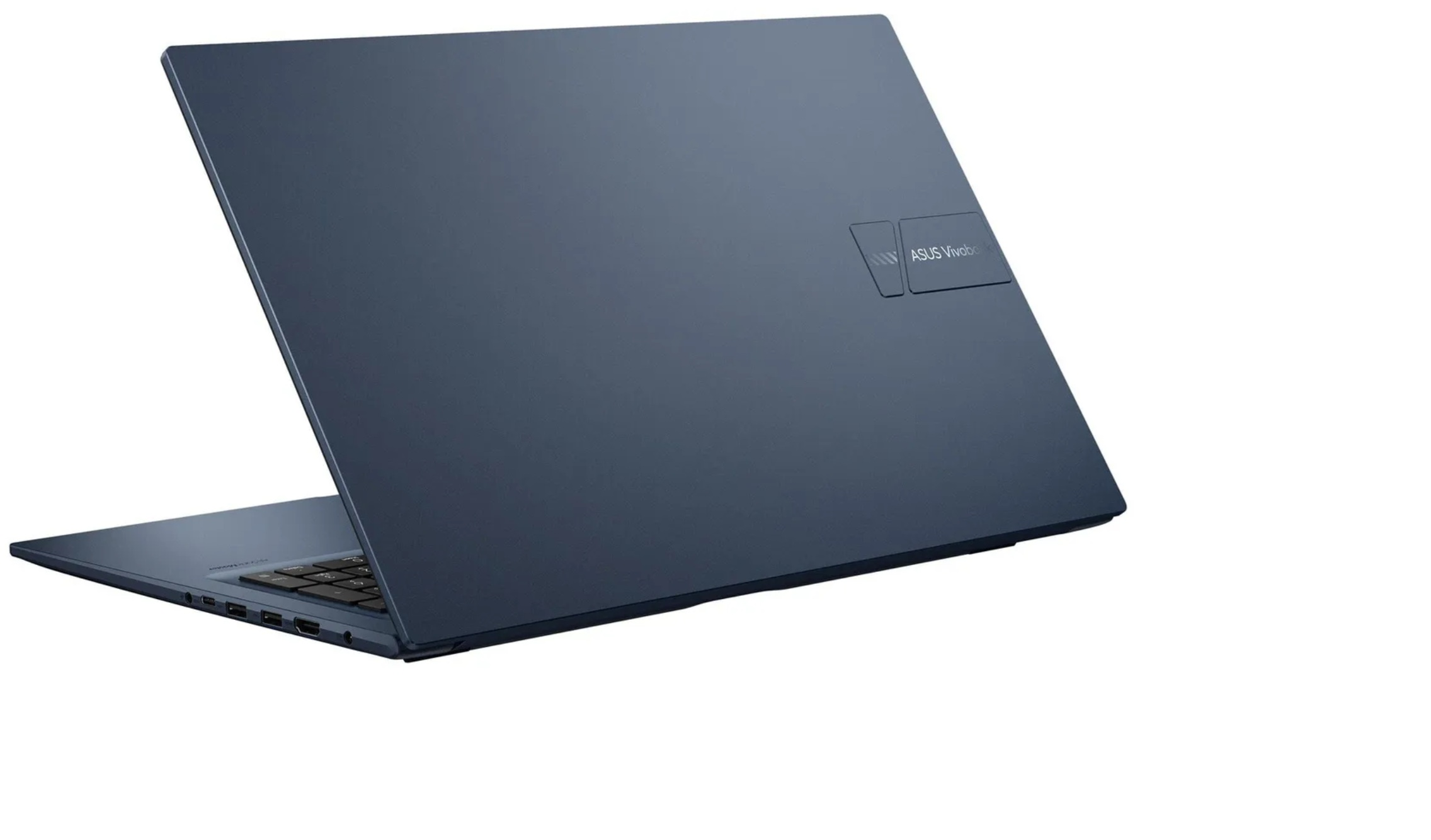 Asus Vivobook Laptop. Geschlossen, blaue Farbe, Rückansicht. Weißer Hintergrund.