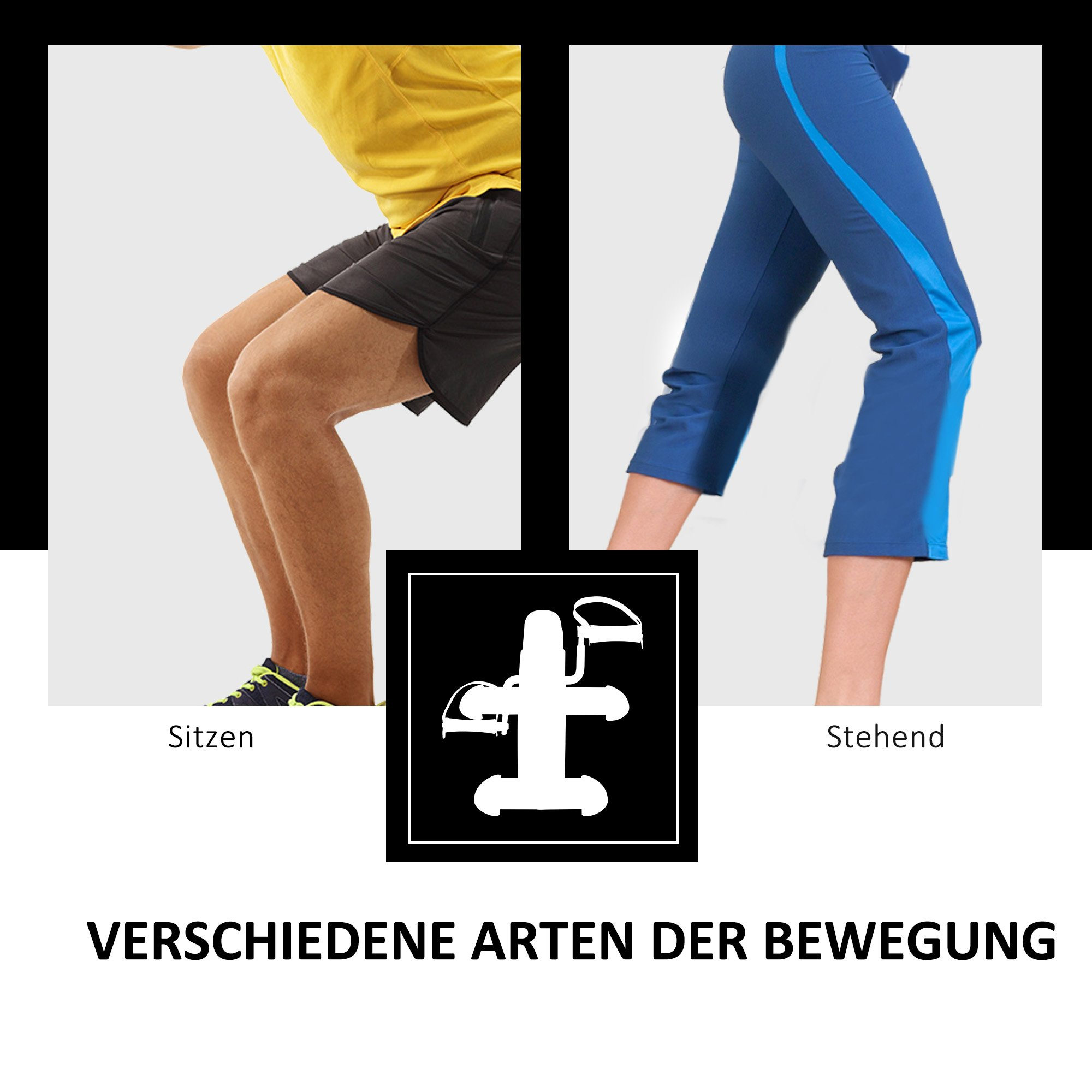 Bilder von Menschen beim Training: Kniebeugen und Stehen.