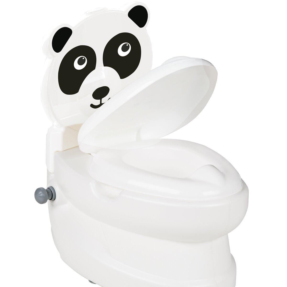 Panda-förmiges Töpfchen mit offenem Deckel. Weiße Farbe und schwarze Details. Weißer Hintergrund.