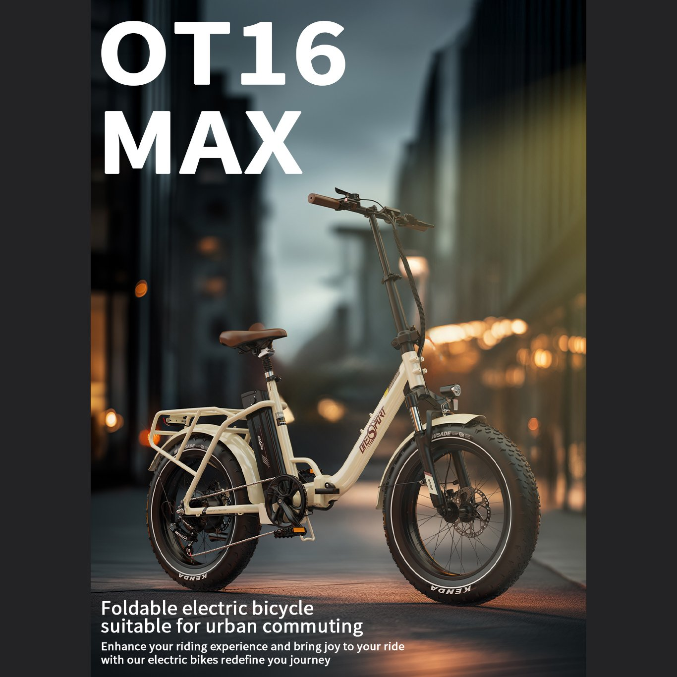 Rower elektryczny z dużymi oponami stoi na ulicy. Rower jest w kolorze złamanej bieli.