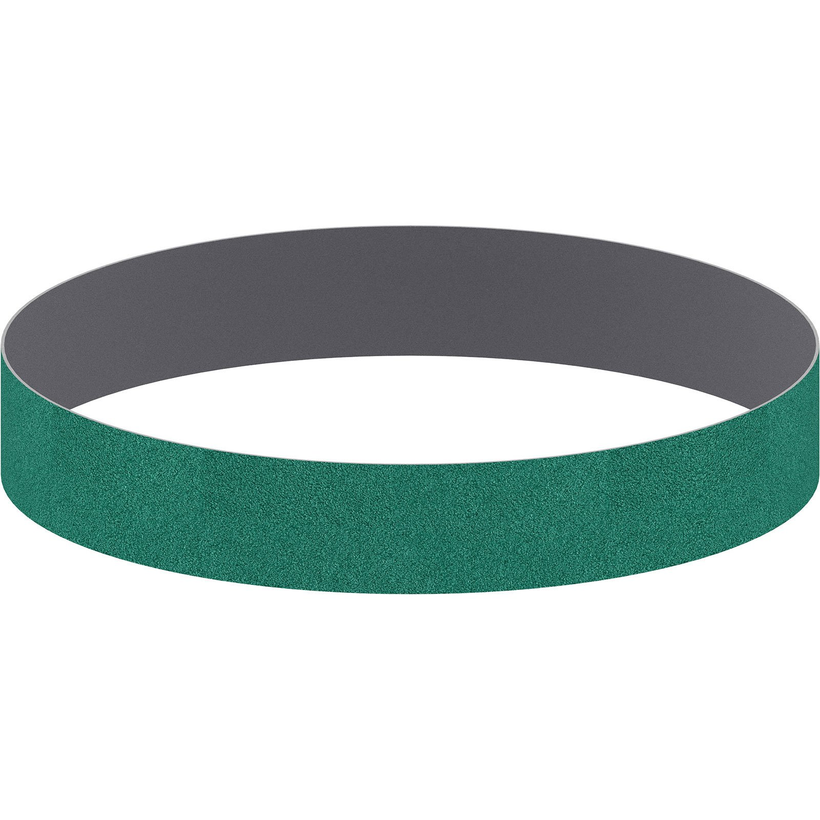 Ein grüner, kreisförmiger Schleifband. Das Band ist einfarbig und hat eine graue Rückseite.