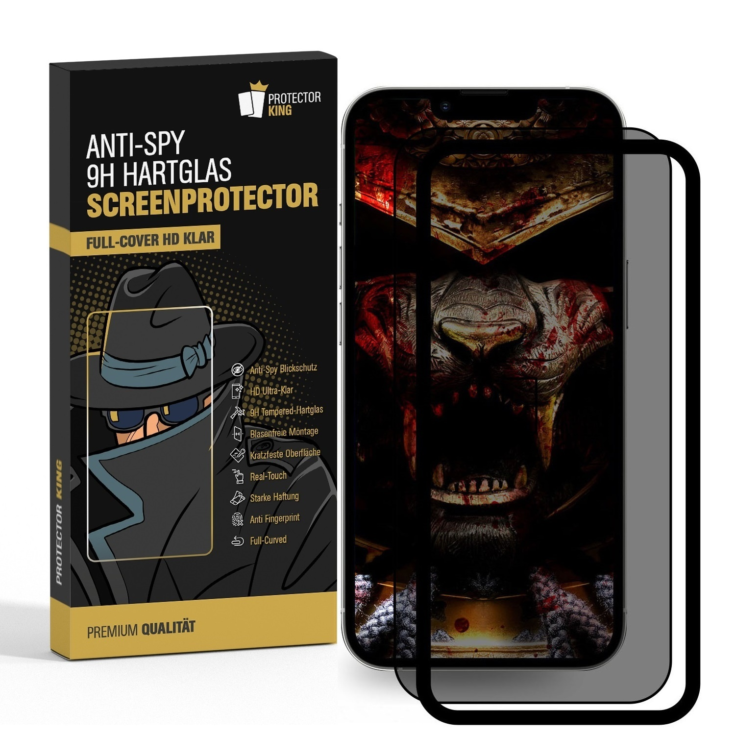 Telefon-Displayschutzbox, Telefon mit gruseligem Gesicht.