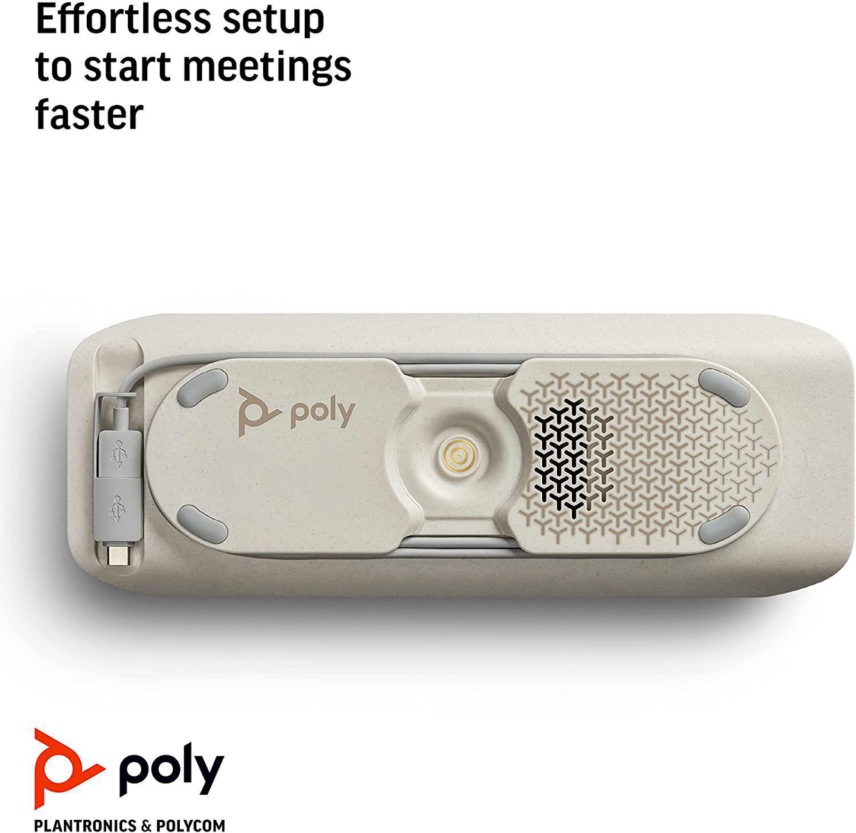 Lautsprechergerät, Draufsicht, mit Logo und USB-Kabel.