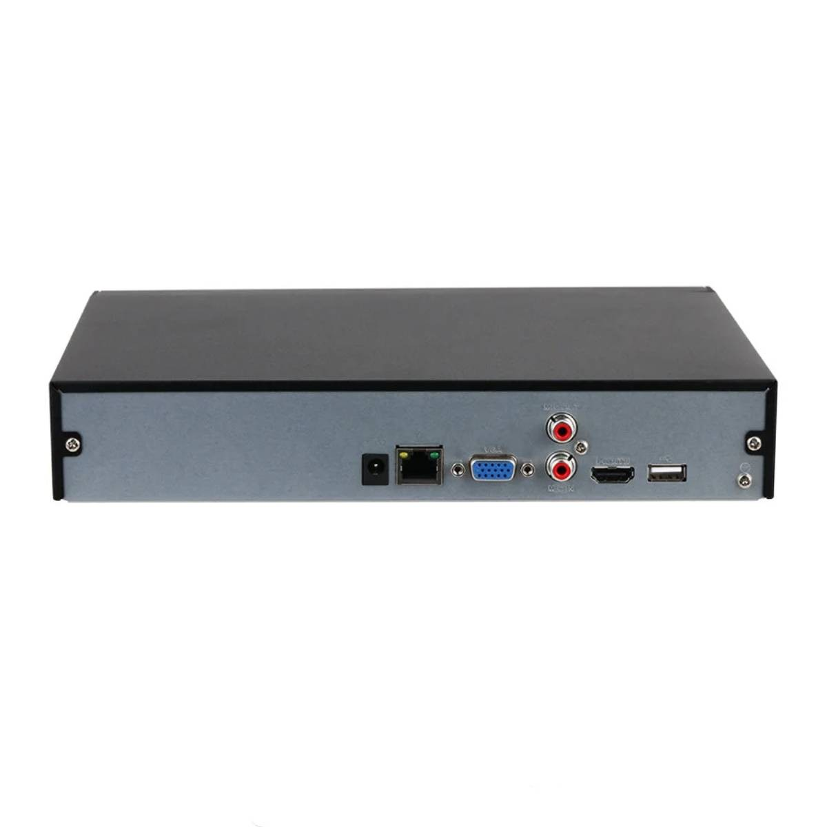 Ein schwarzes DVR-Gerät mit Anschlüssen auf der Rückseite.