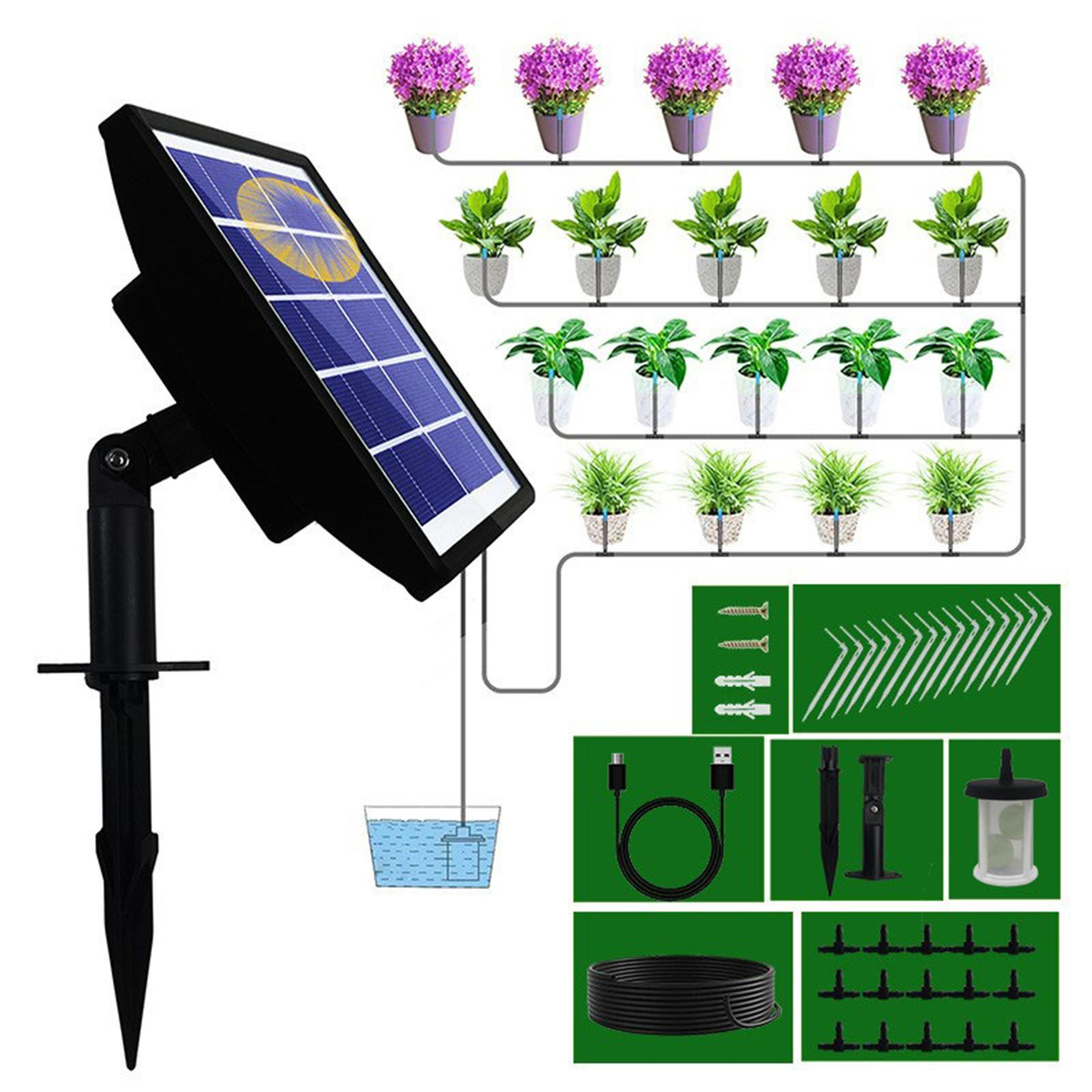 Solarpanel-System mit Pflanzen und Wasserreservoir, mit detaillierter Diagramm.