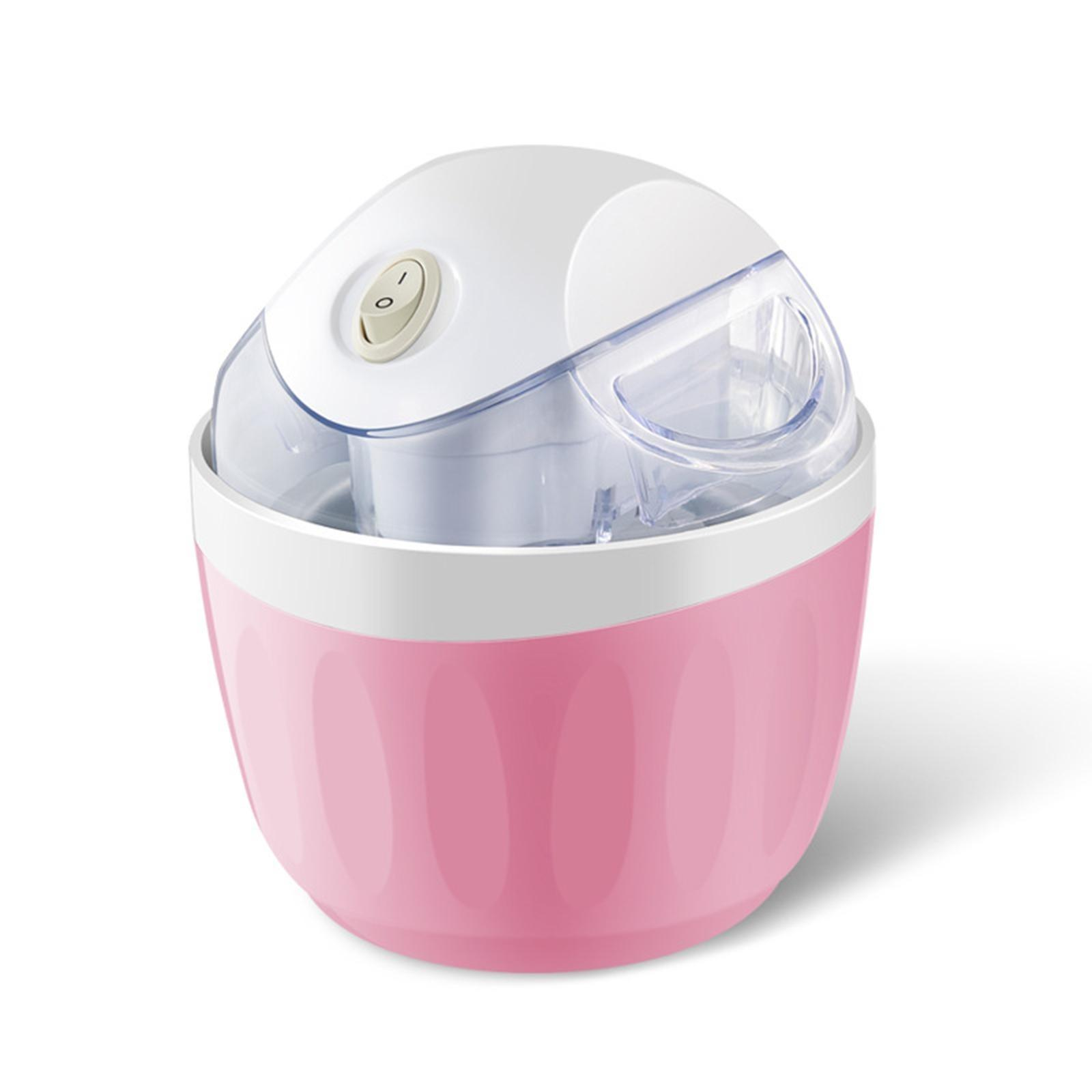 Rosa und weißer Eisbereiter mit transparentem Deckel. Auf weißem Hintergrund isoliert.