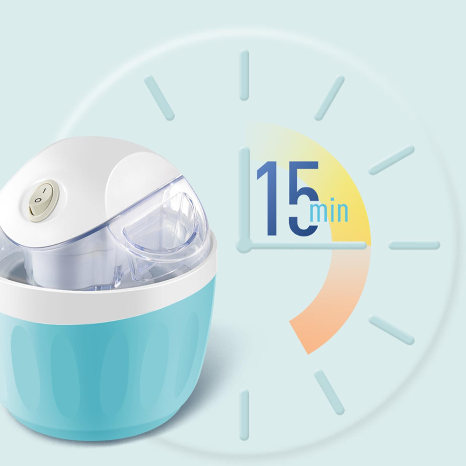 Blaue Eismaschine mit 15-Minuten-Timer-Anzeige auf kreisförmigem Hintergrund.