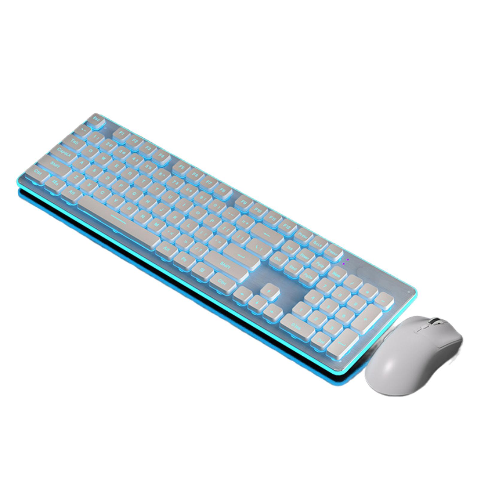 Ein weißes Tastatur- und Maus-Set mit hellblauem Untergrund auf weißem Hintergrund.