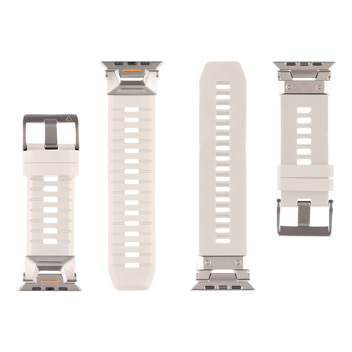 Quattro cinturini bianchi e grigi. Hanno chiusure in metallo e vari design.
