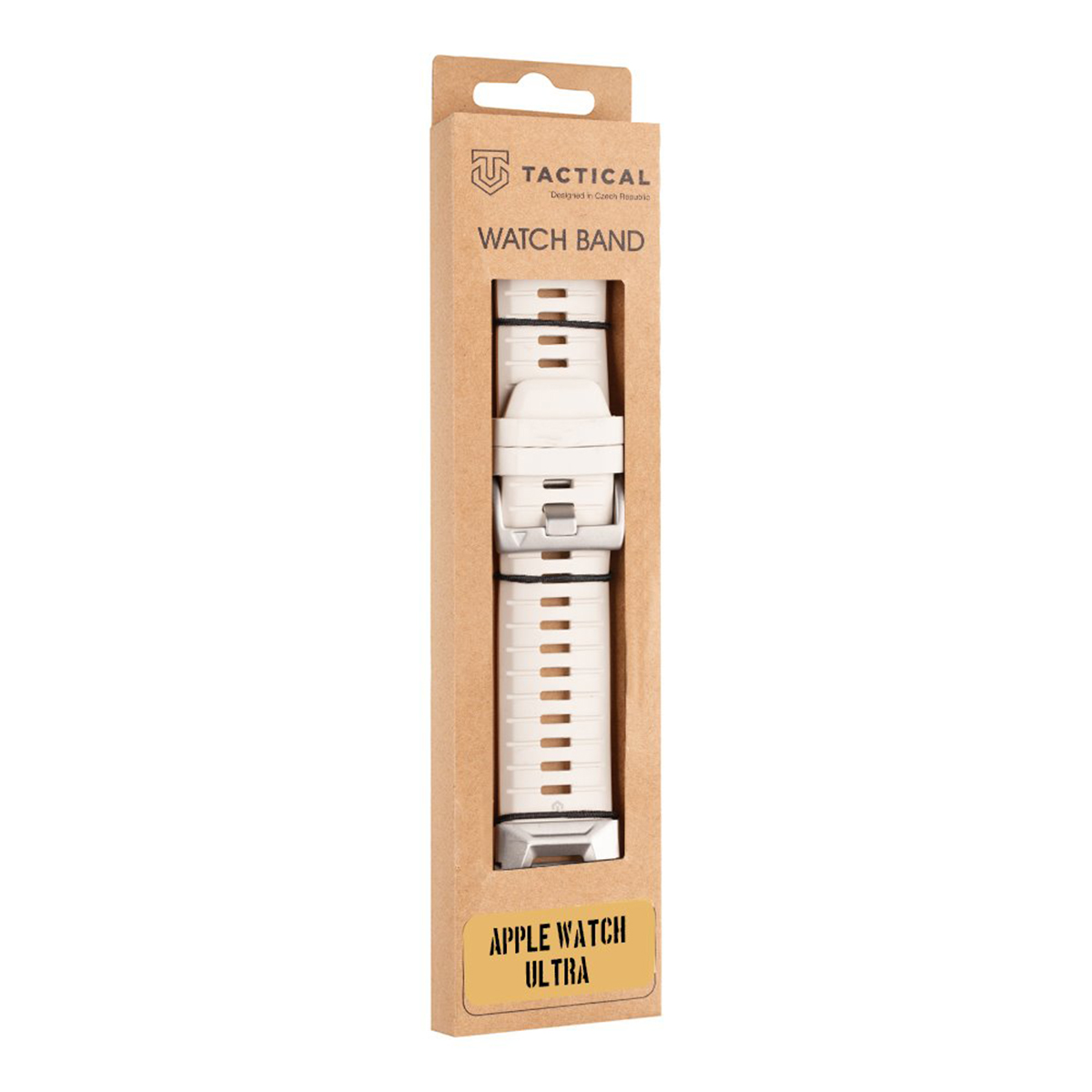 Confezione cinturino, cartone marrone con un cinturino Apple Watch Ultra all'interno.