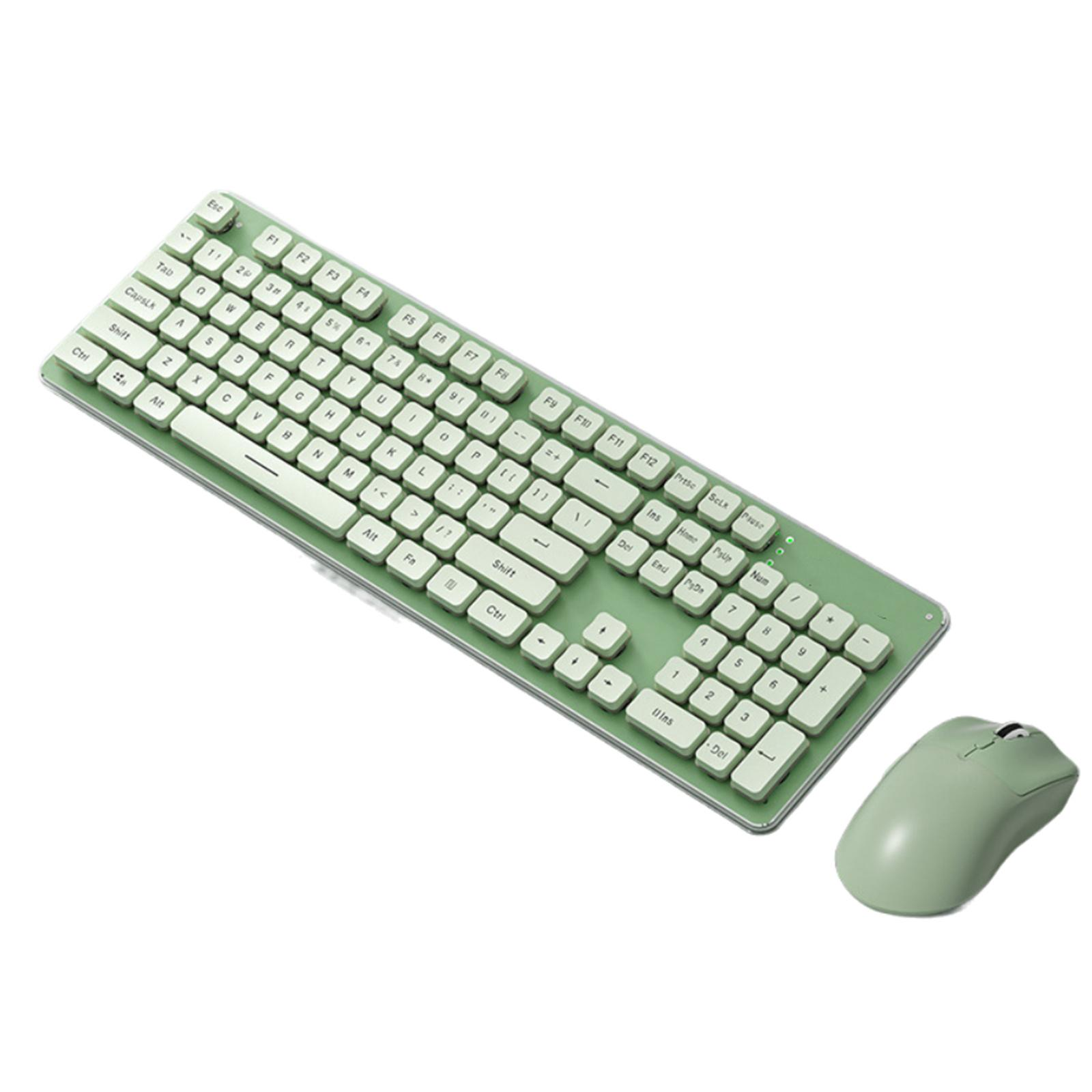 Grüne kabellose Tastatur und Maus auf weißem Hintergrund.