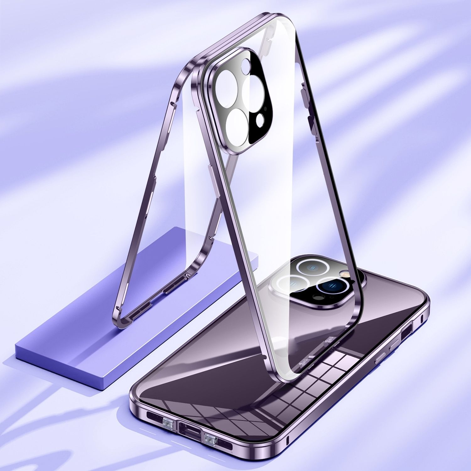 Ein Telefon in einer Hülle, die Hülle ist getrennt und zeigt das Telefon und die Hüllenteile.