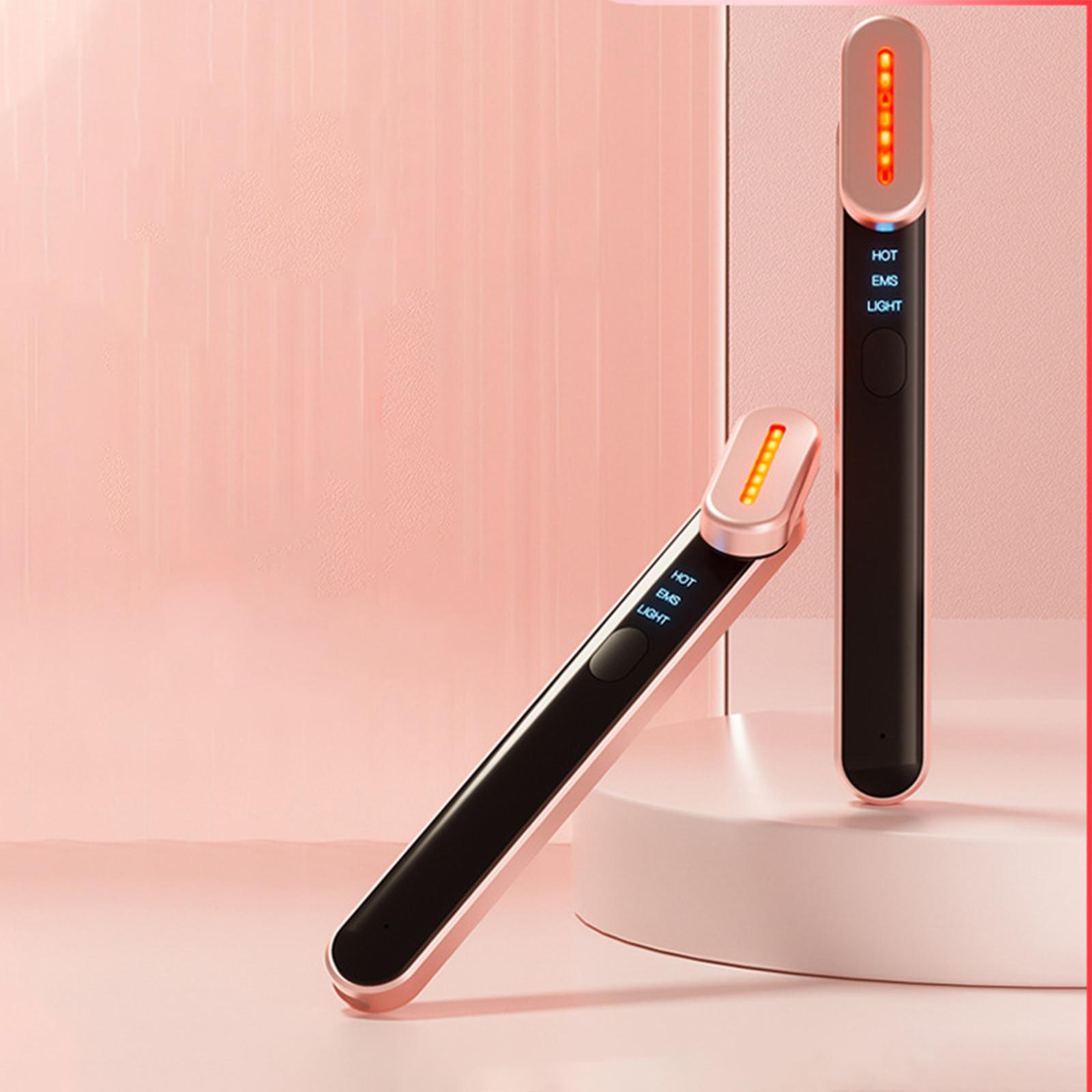 Zwei rosa Schönheitsgeräte mit Lichtern. Eines aufrecht, eines abgewinkelt. Beide haben 'HOT', 'EMS', und 'LIGHT'.