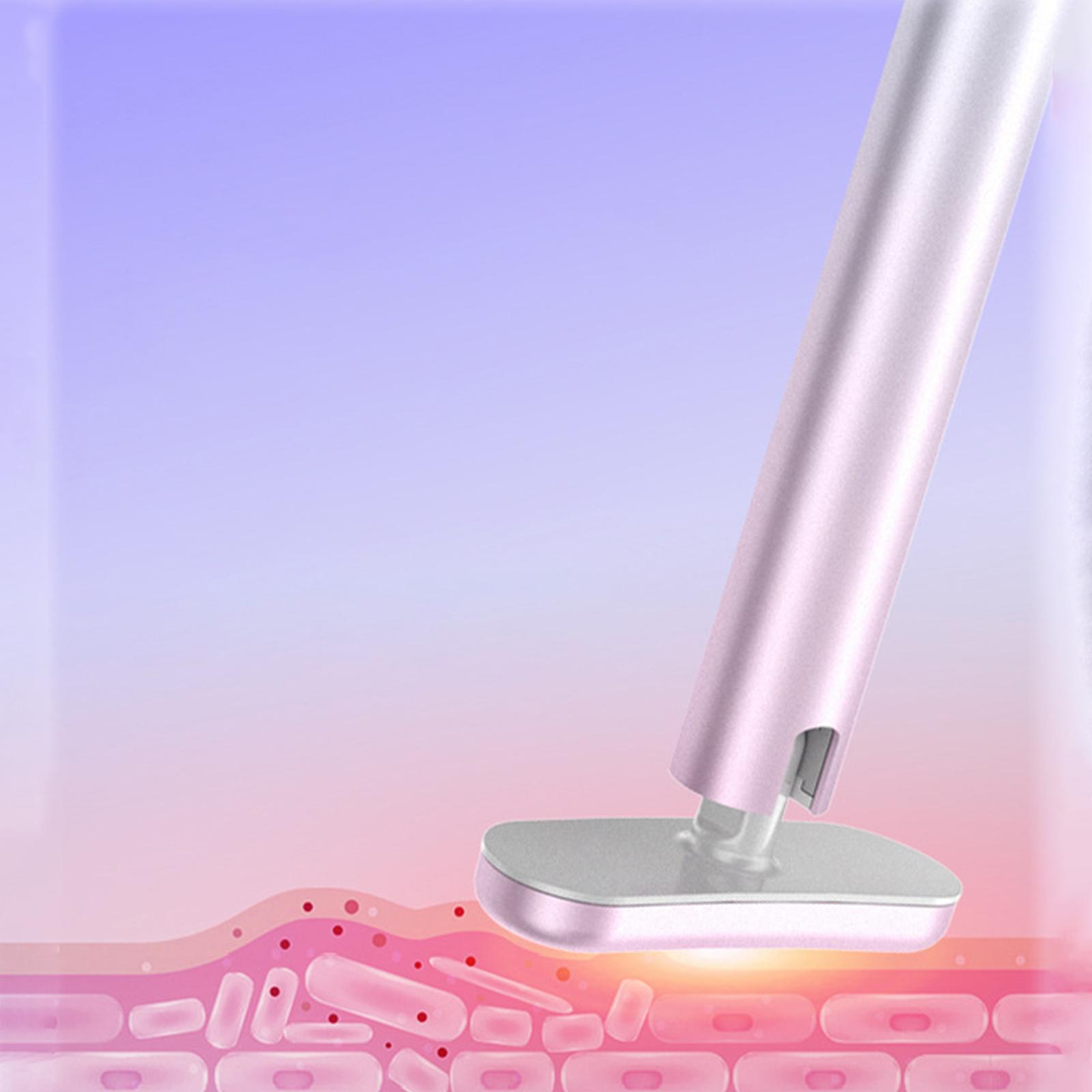 Schönheitstool in Verwendung, zeigt Hautschichten. Rosa- und Lila-Verläufe. Lichteffekt.
