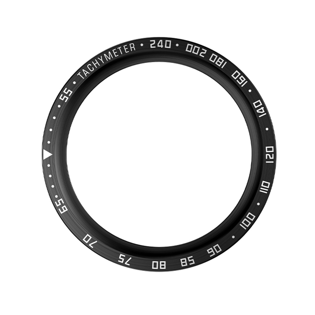 Ghiera dell'orologio nera con numeri e segni. Numeri bianchi su sfondo nero.