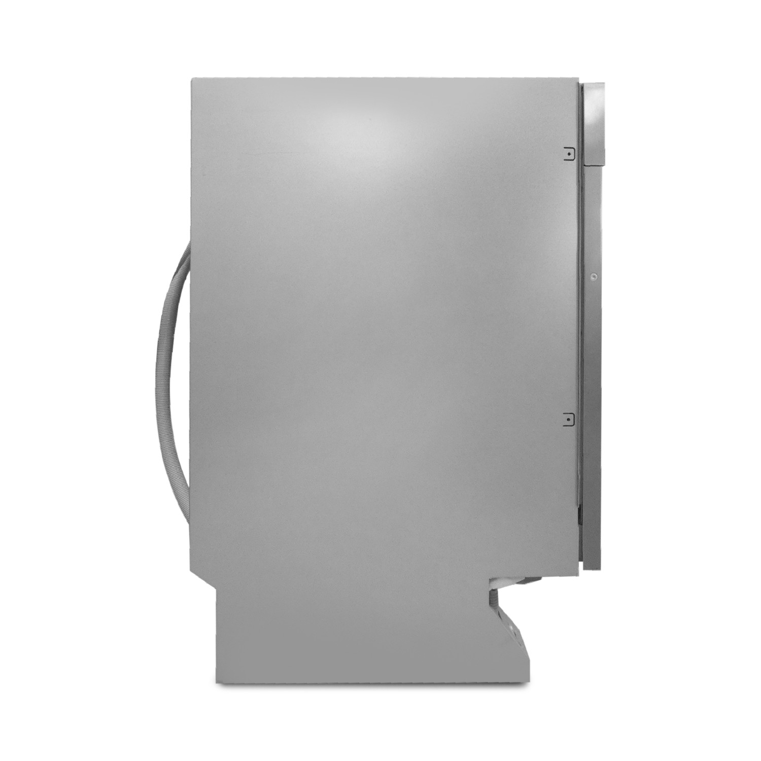 Seitenansicht eines Geschirrspülers, zeigt die Seite und den angeschlossenen Schlauch.