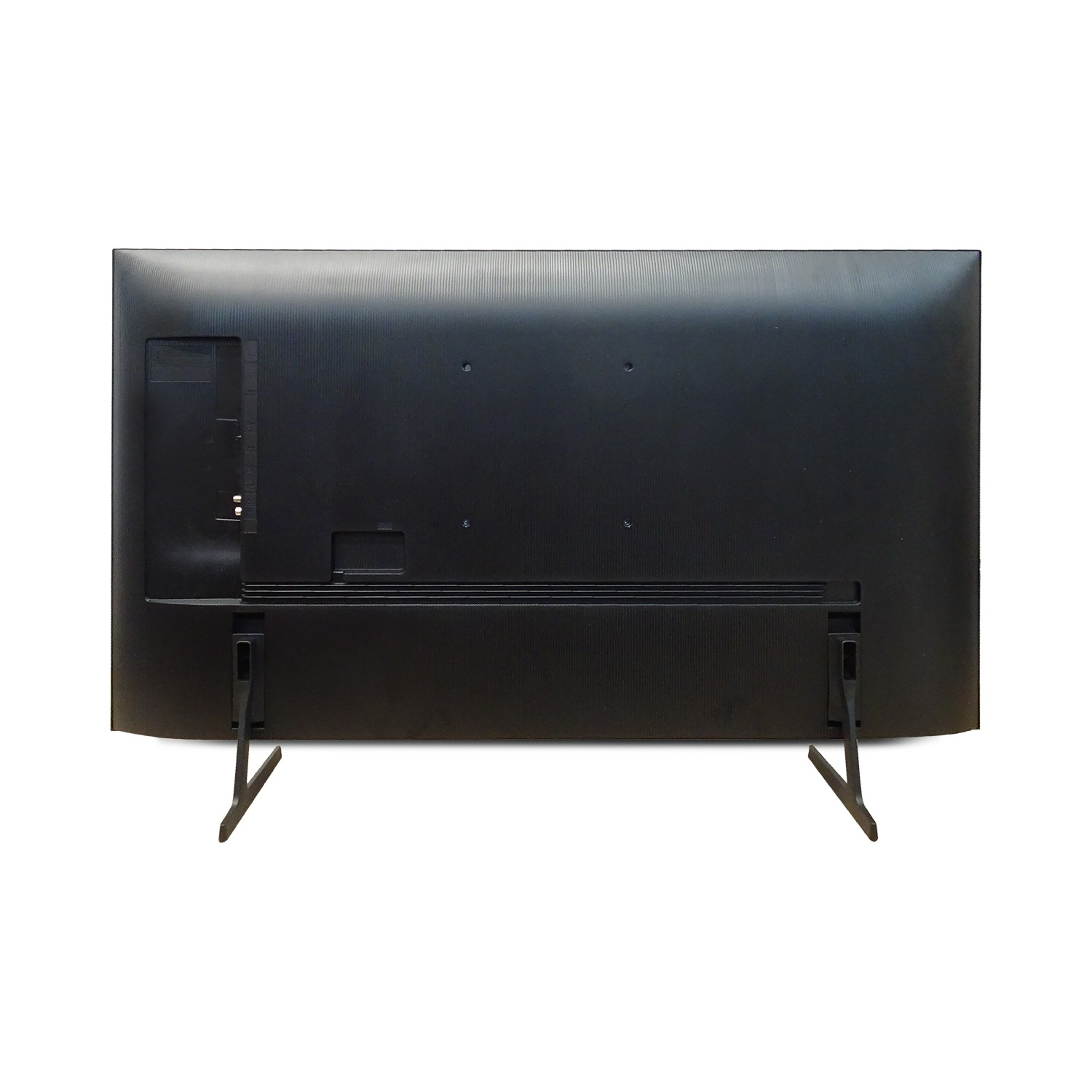 TV noir, vue arrière. Ports et support. Marque non visible.