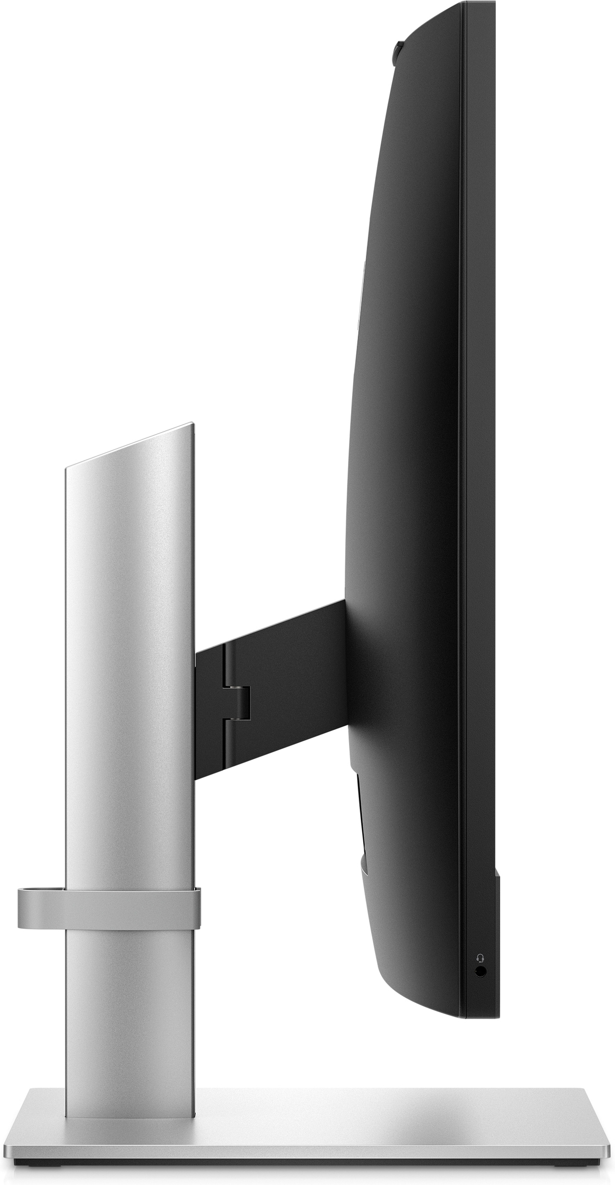 Widok z boku monitora komputera ze stojakiem. Białe tło.