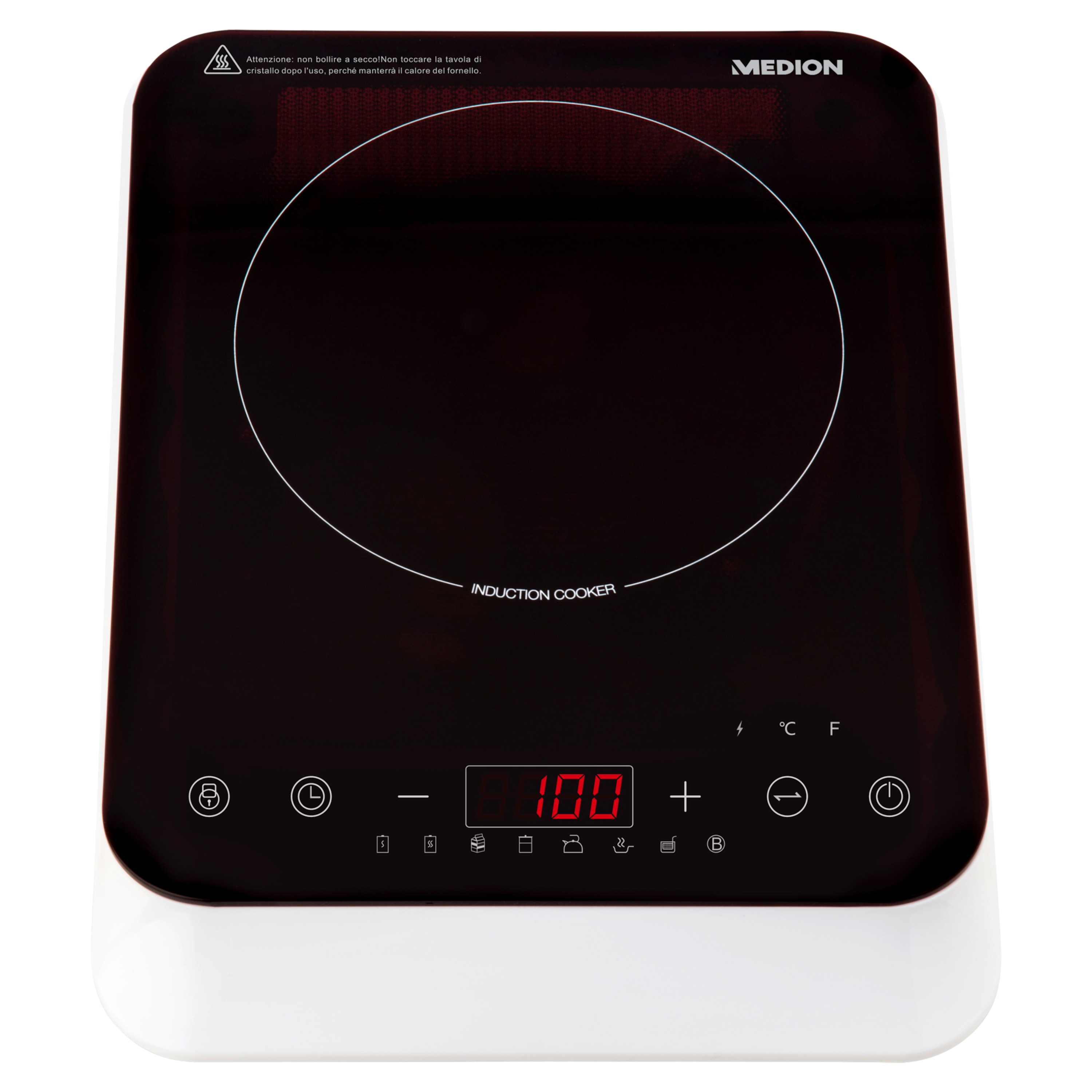 Czarna i biała płyta indukcyjna z cyfrowym wyświetlaczem.