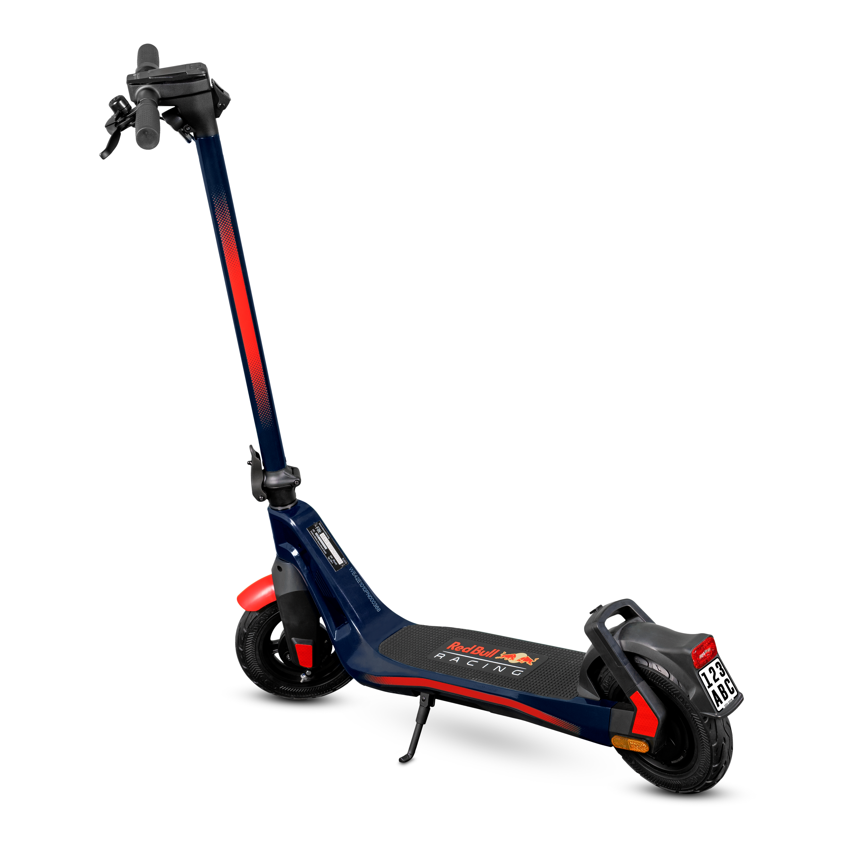 Ein Elektroroller mit dem Red Bull Racing Logo auf schwarzem Hintergrund.