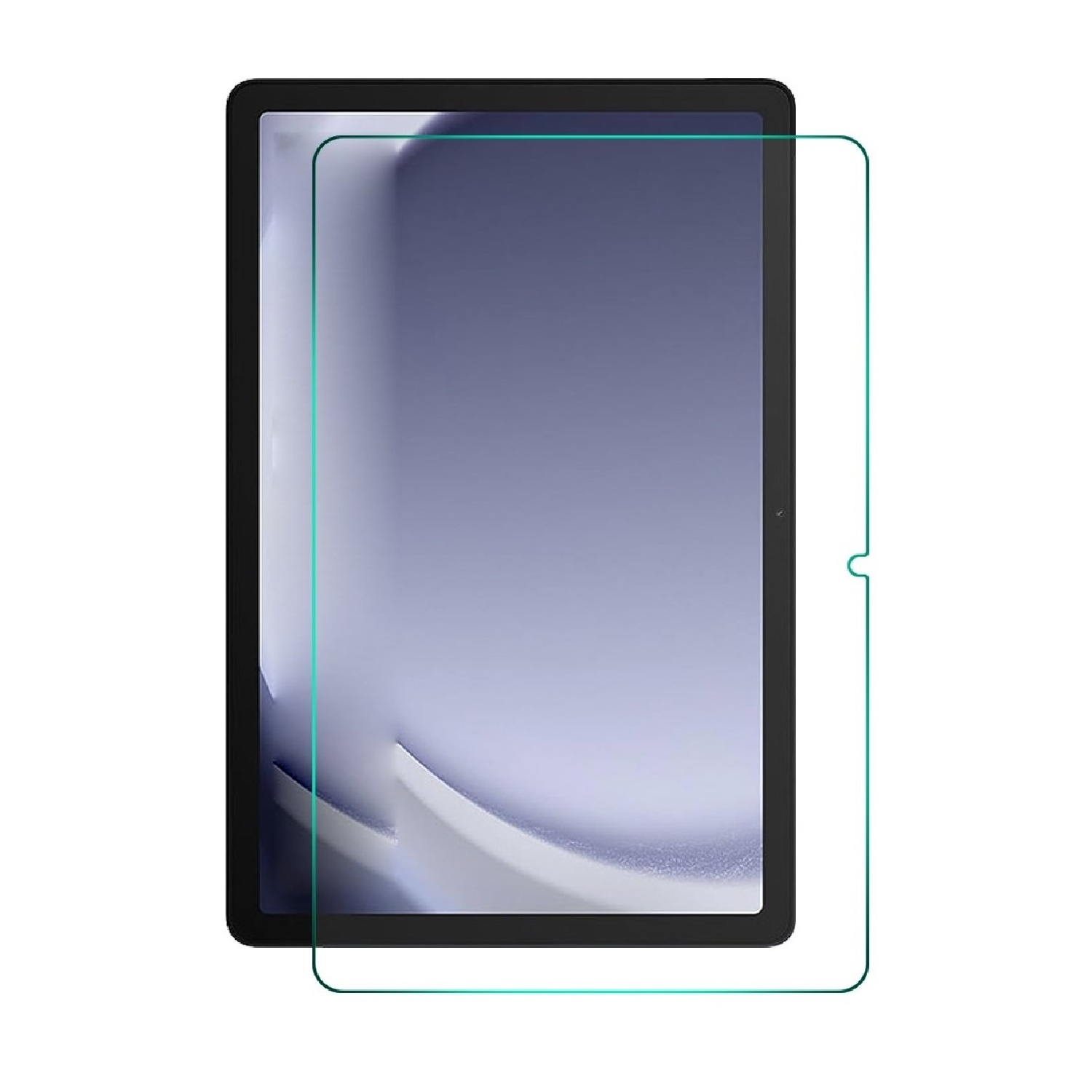 Ein Tablet mit angebrachter klarer Displayschutzfolie. Der Bildschirm zeigt einen grauen Farbverlauf.
