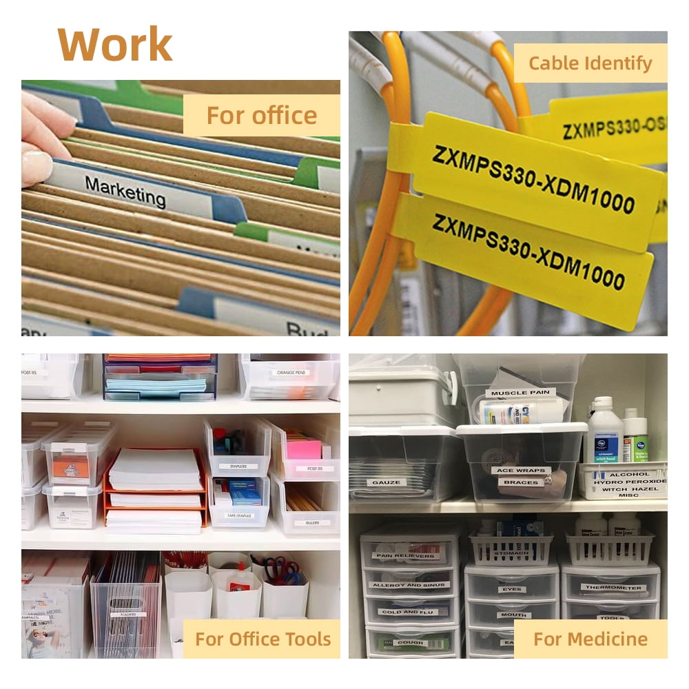 Büro- und Medizinorganisation. Beschriftete Akten, Aufbewahrungsboxen, Schubladen und Medizinbehälter.